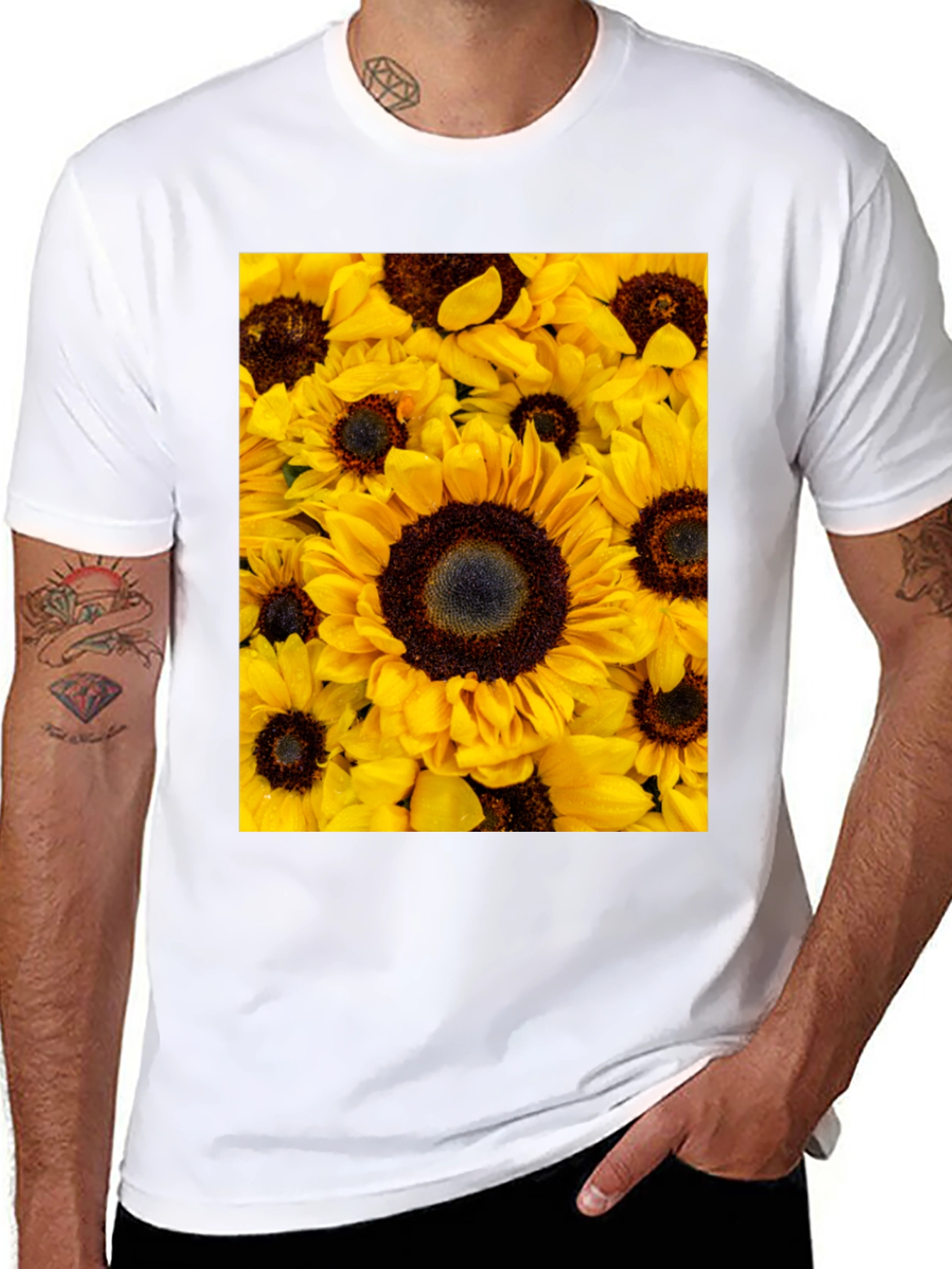 Sunflower Print Black T-Shirt