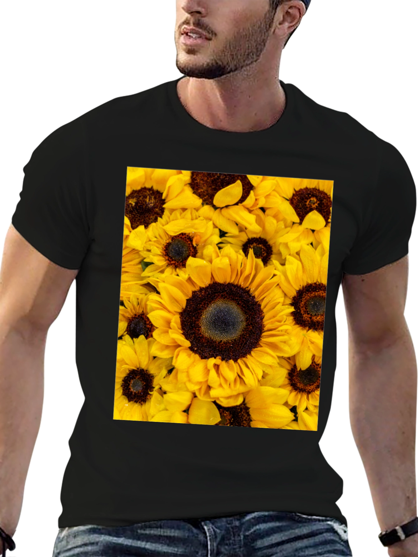Sunflower Print Black T-Shirt