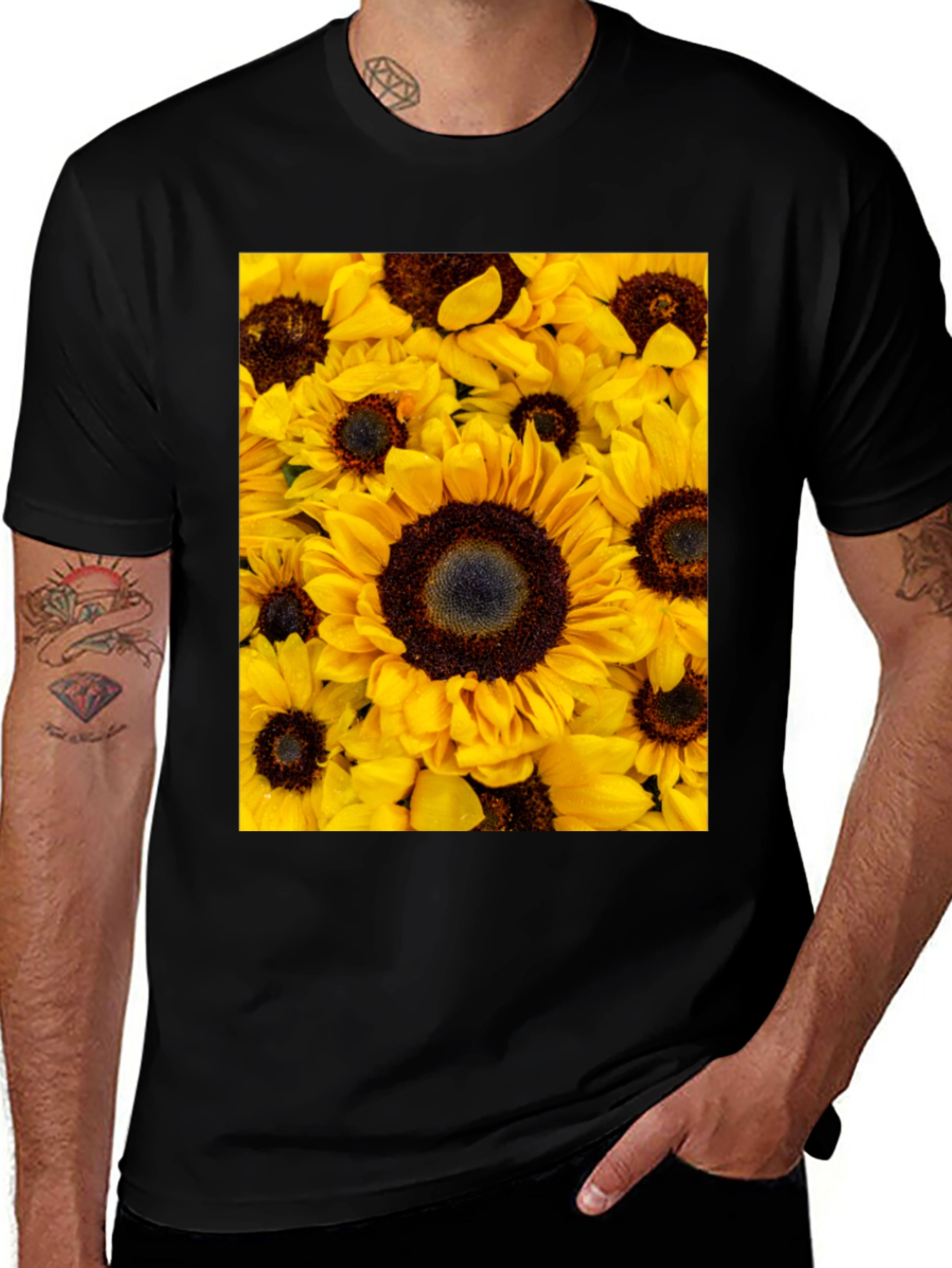 Sunflower Print Black T-Shirt