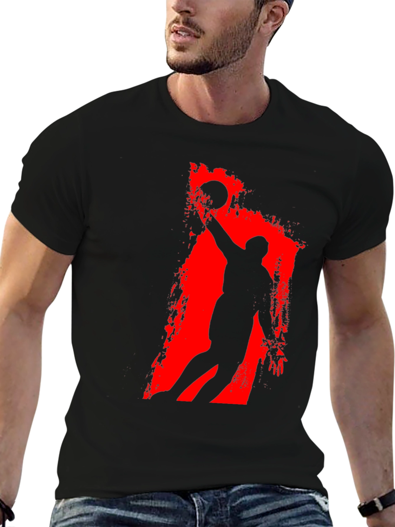 Basketball Silhouette Graphic Tee - Black Cotton T-Shirt