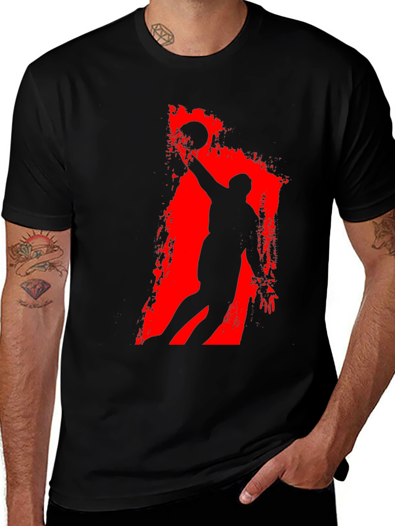 Basketball Silhouette Graphic Tee - Black Cotton T-Shirt
