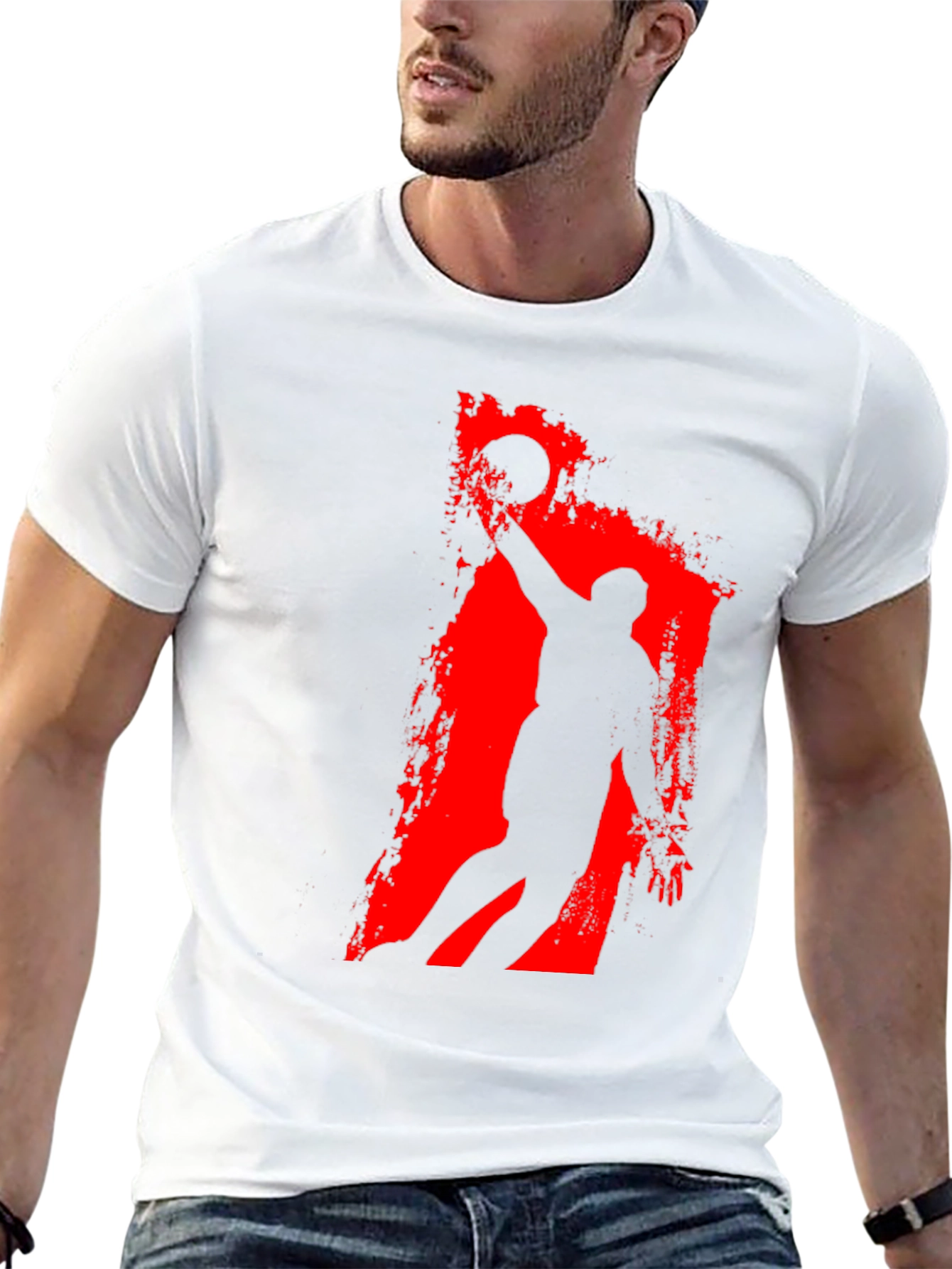 Basketball Silhouette Graphic Tee - Black Cotton T-Shirt