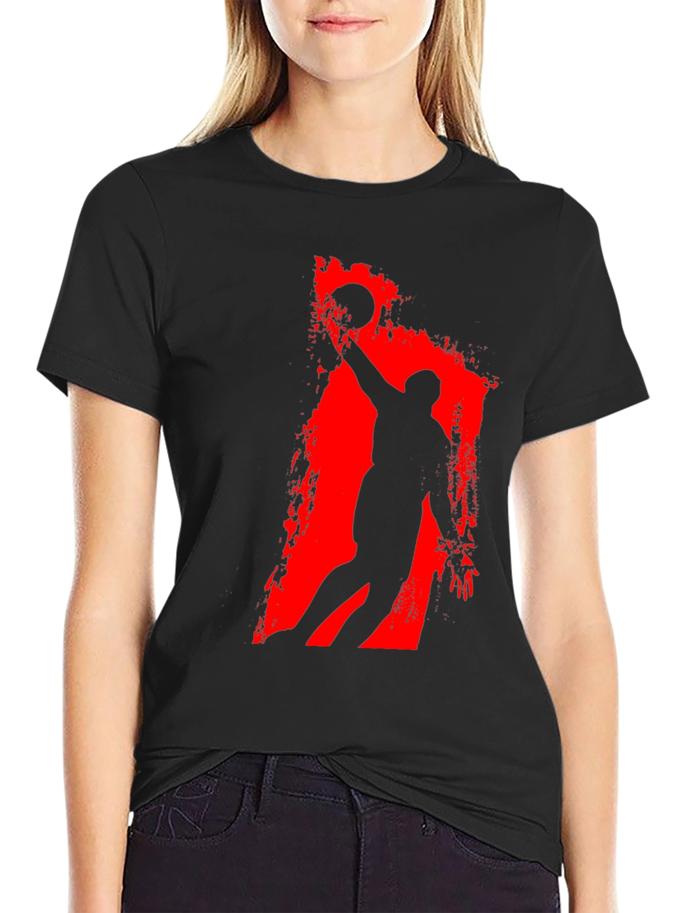 Basketball Silhouette Graphic Tee - Black Cotton T-Shirt