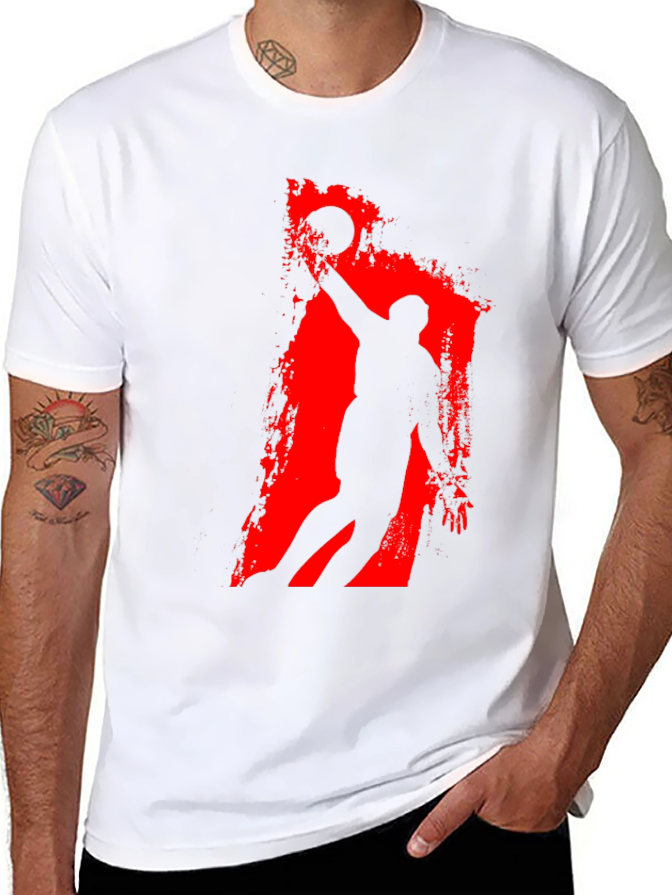 Basketball Silhouette Graphic Tee - Black Cotton T-Shirt
