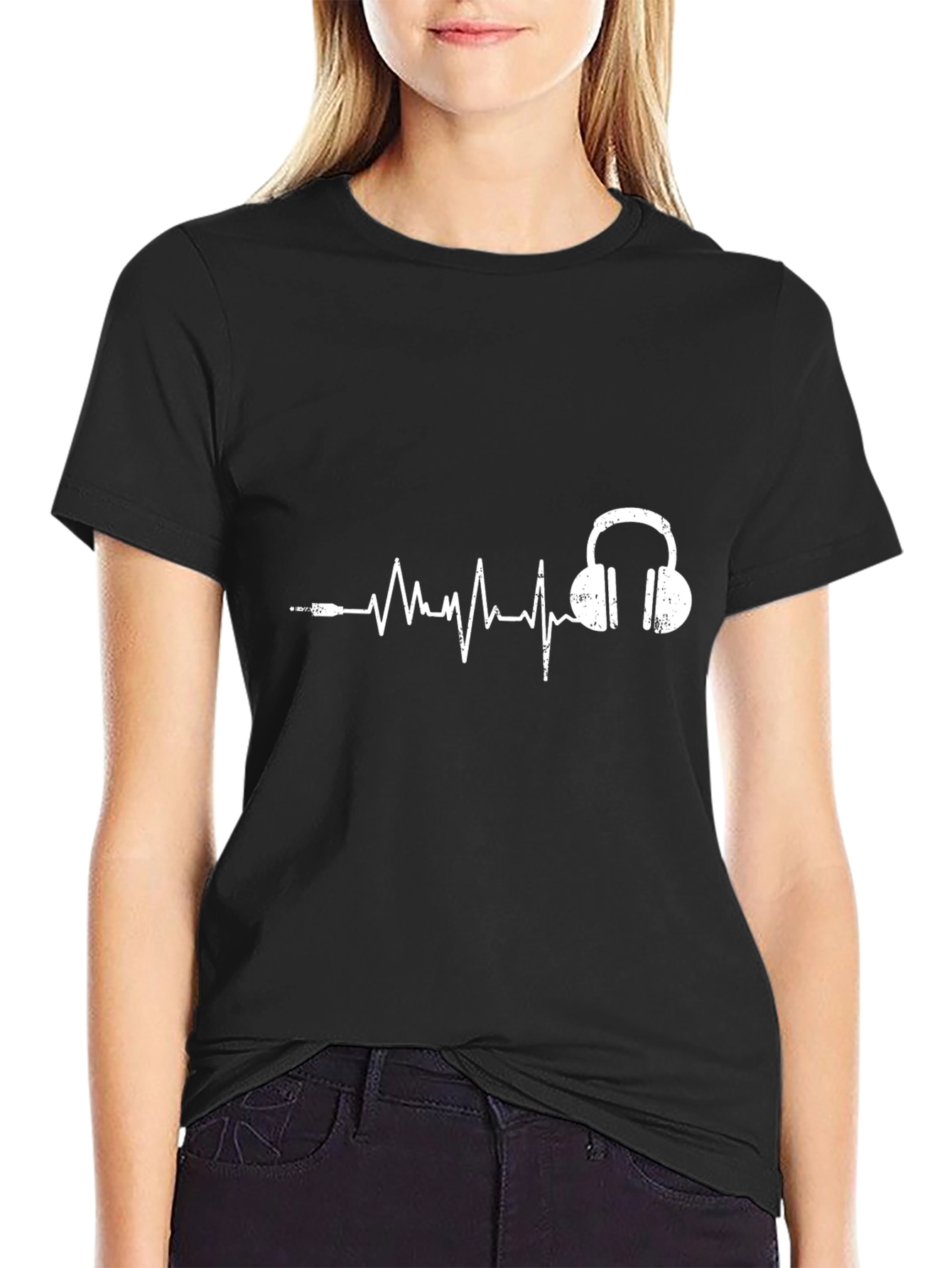 Heartbeat Headphones Graphic Tee - Black