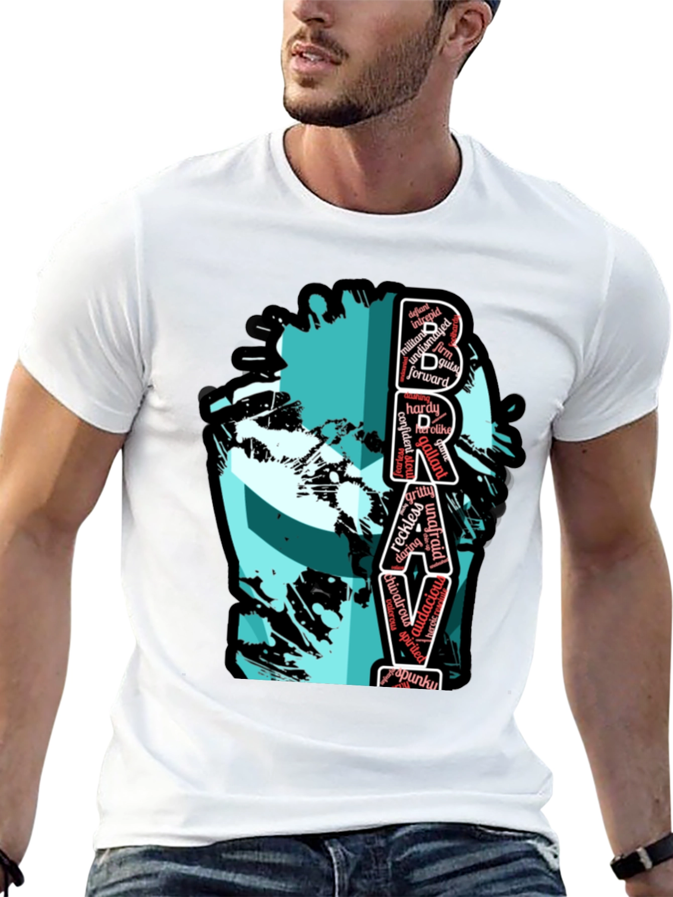 Bravery Word Art Graphic Tee - Black