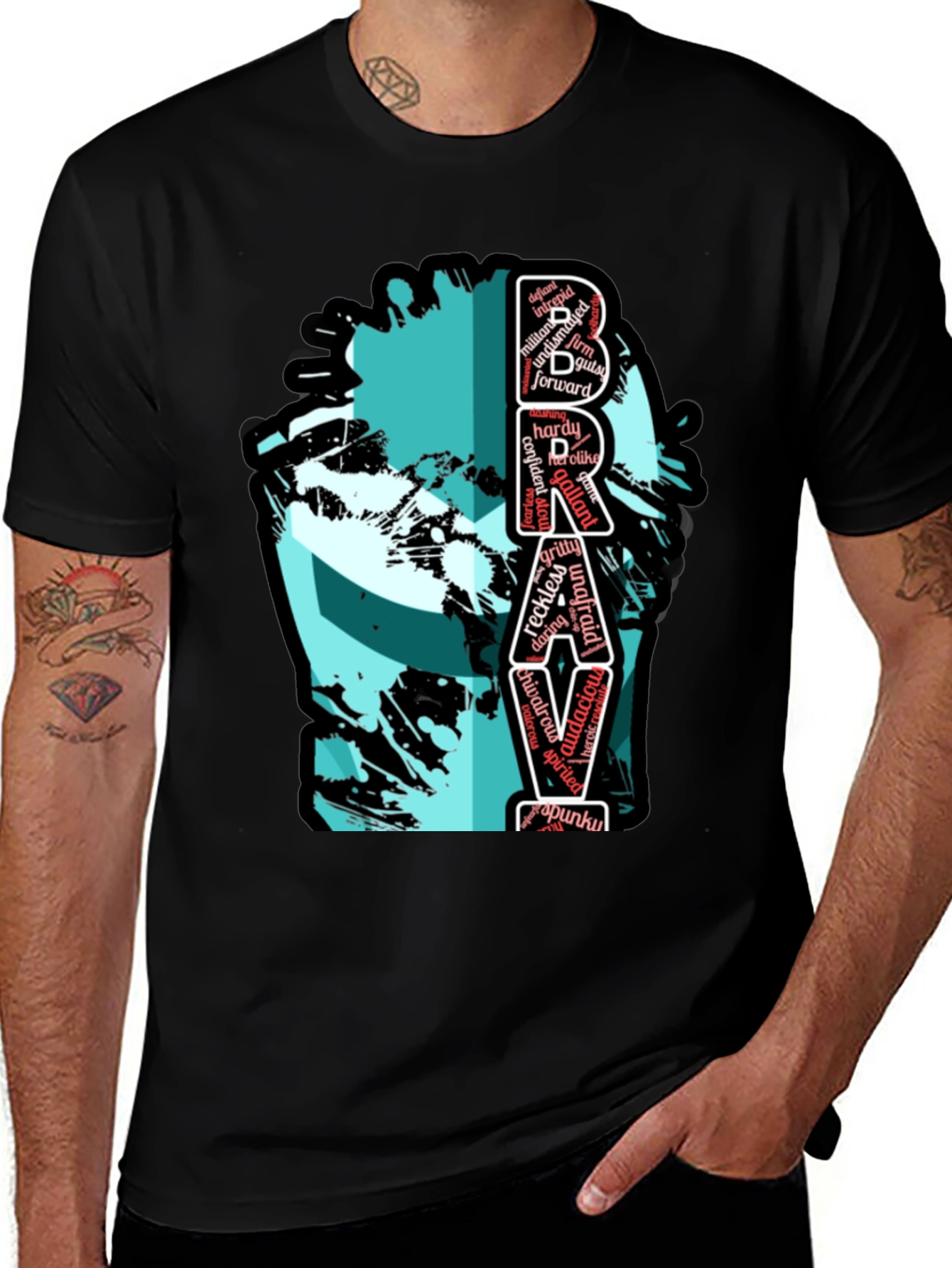 Bravery Word Art Graphic Tee - Black