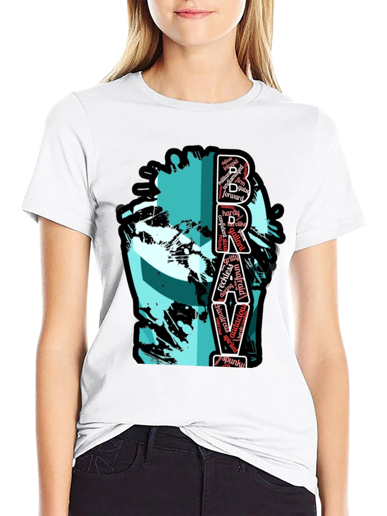 Bravery Word Art Graphic Tee - Black