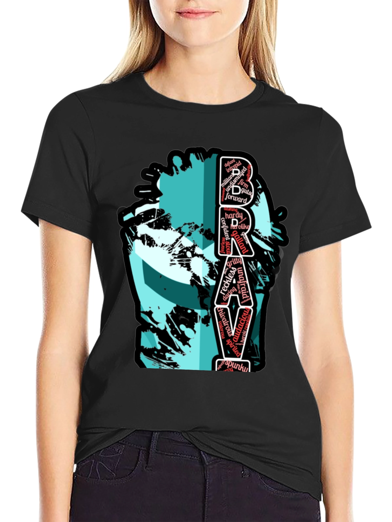 Bravery Word Art Graphic Tee - Black