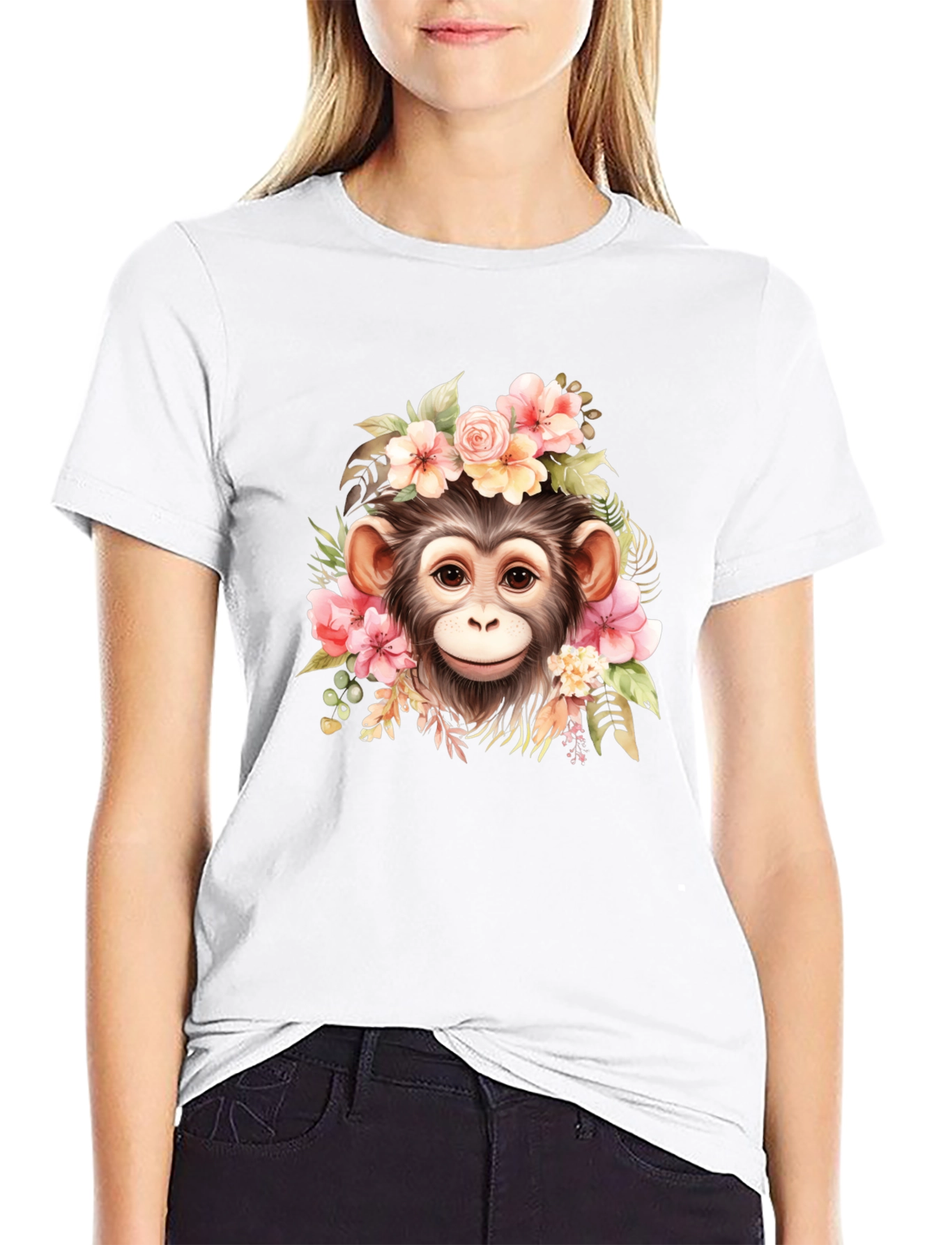 Floral Monkey Graphic T-Shirt - Unisex Casual Tee