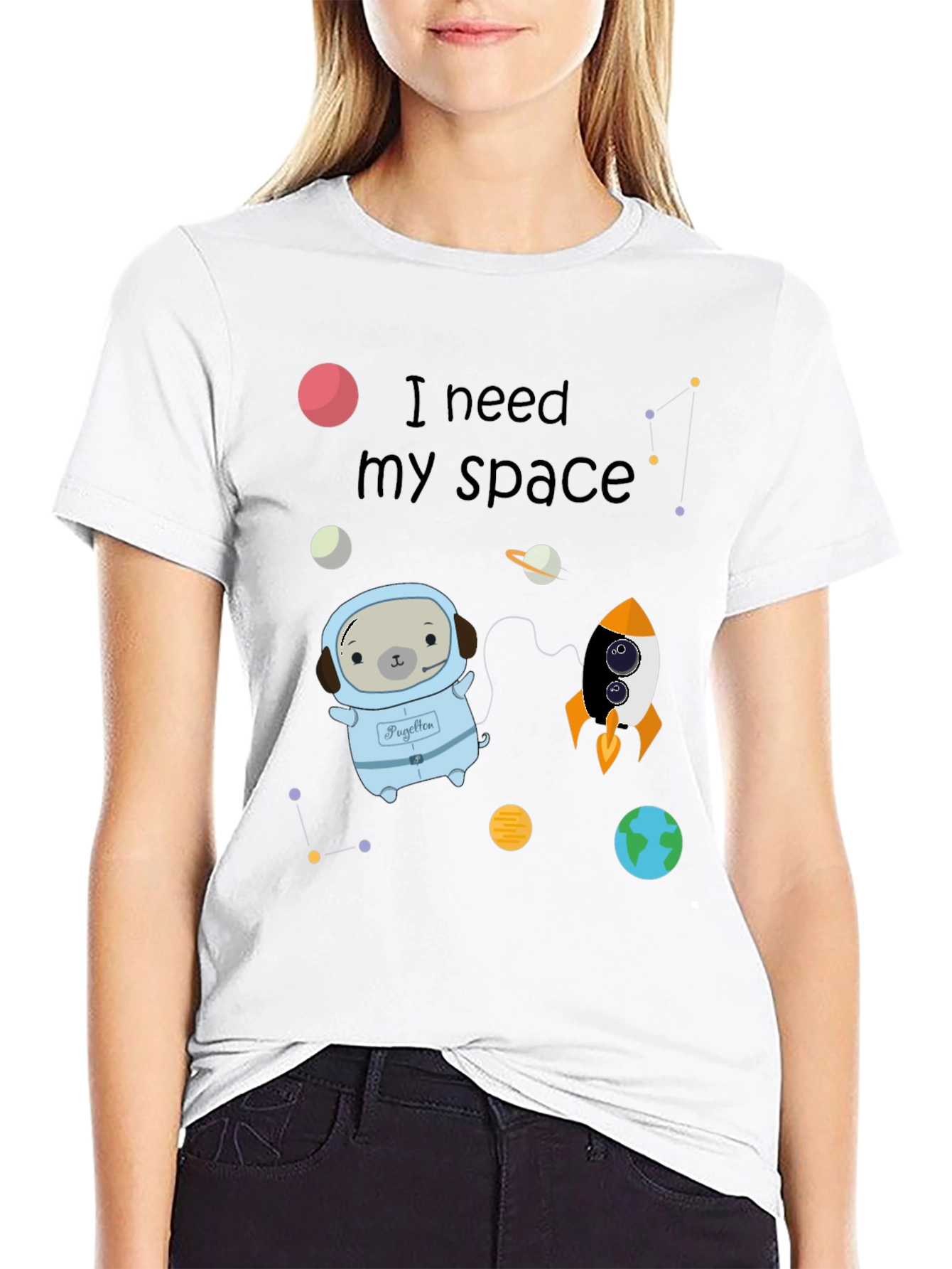 I Need My Space Pug Black T-Shirt