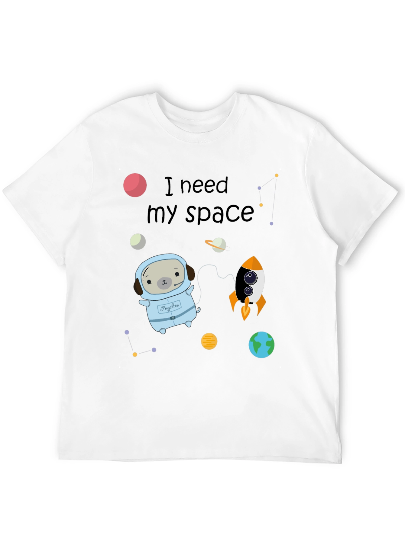 I Need My Space Pug Black T-Shirt
