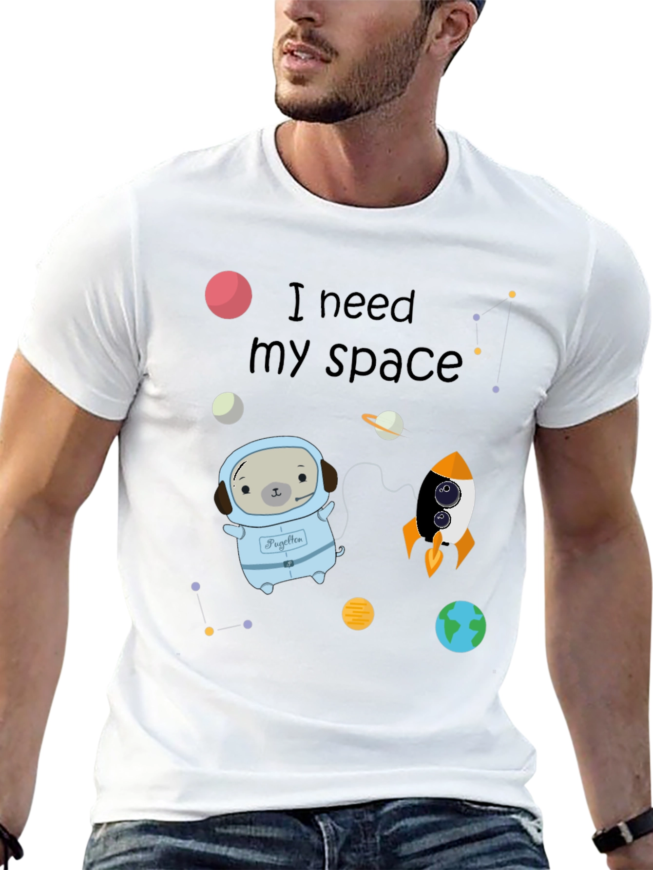 I Need My Space Pug Black T-Shirt