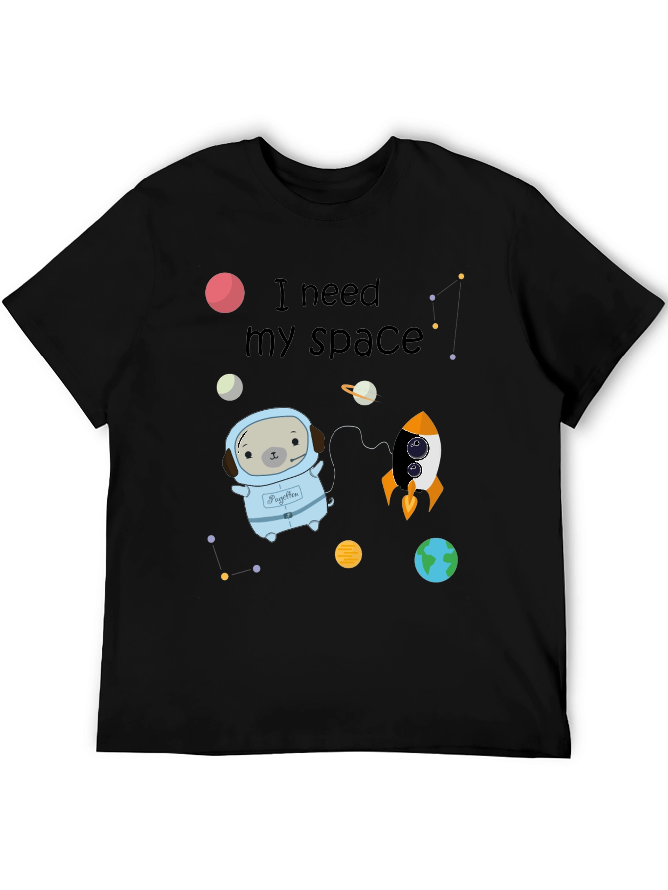 I Need My Space Pug Black T-Shirt