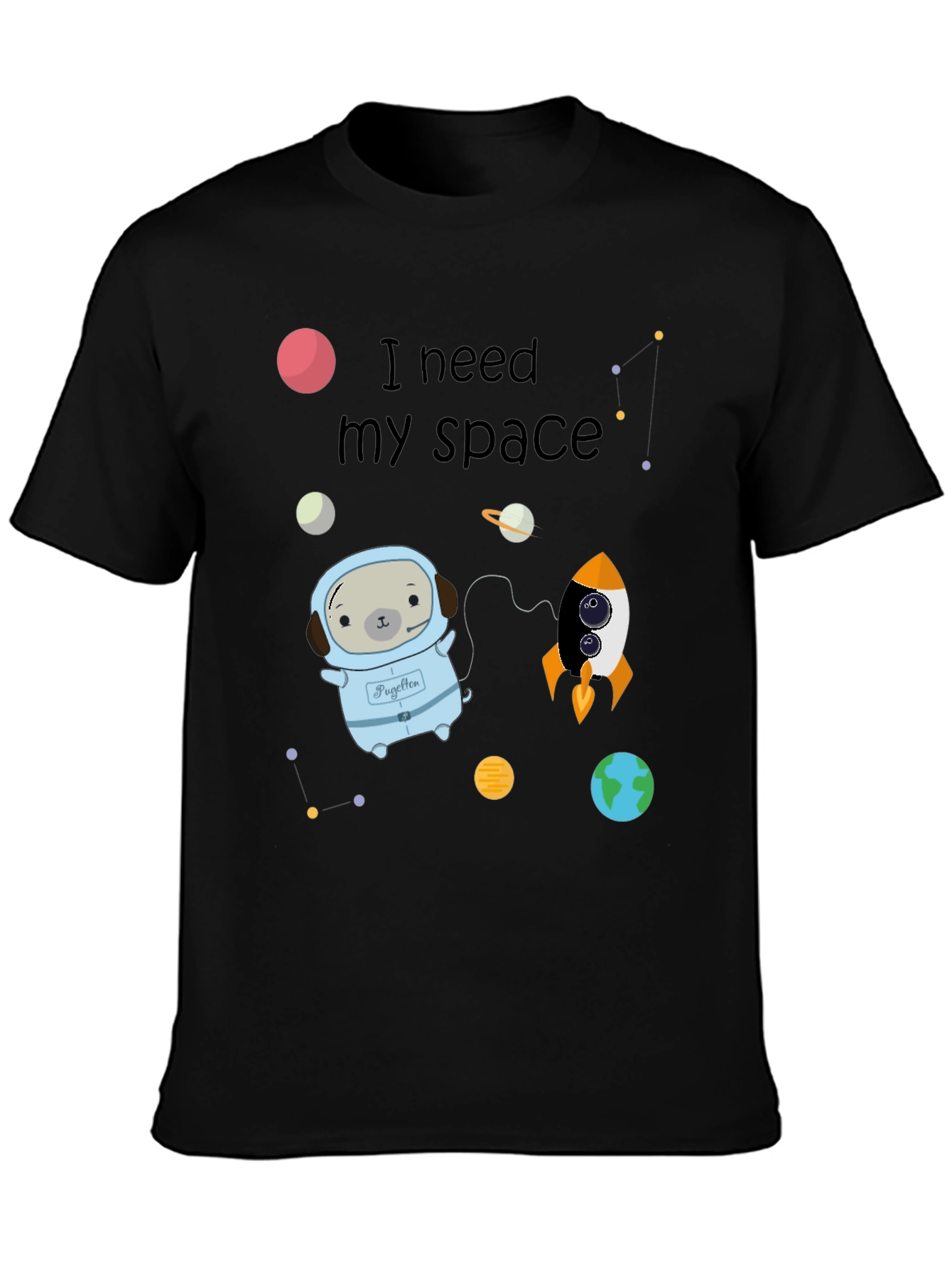 I Need My Space Pug Black T-Shirt