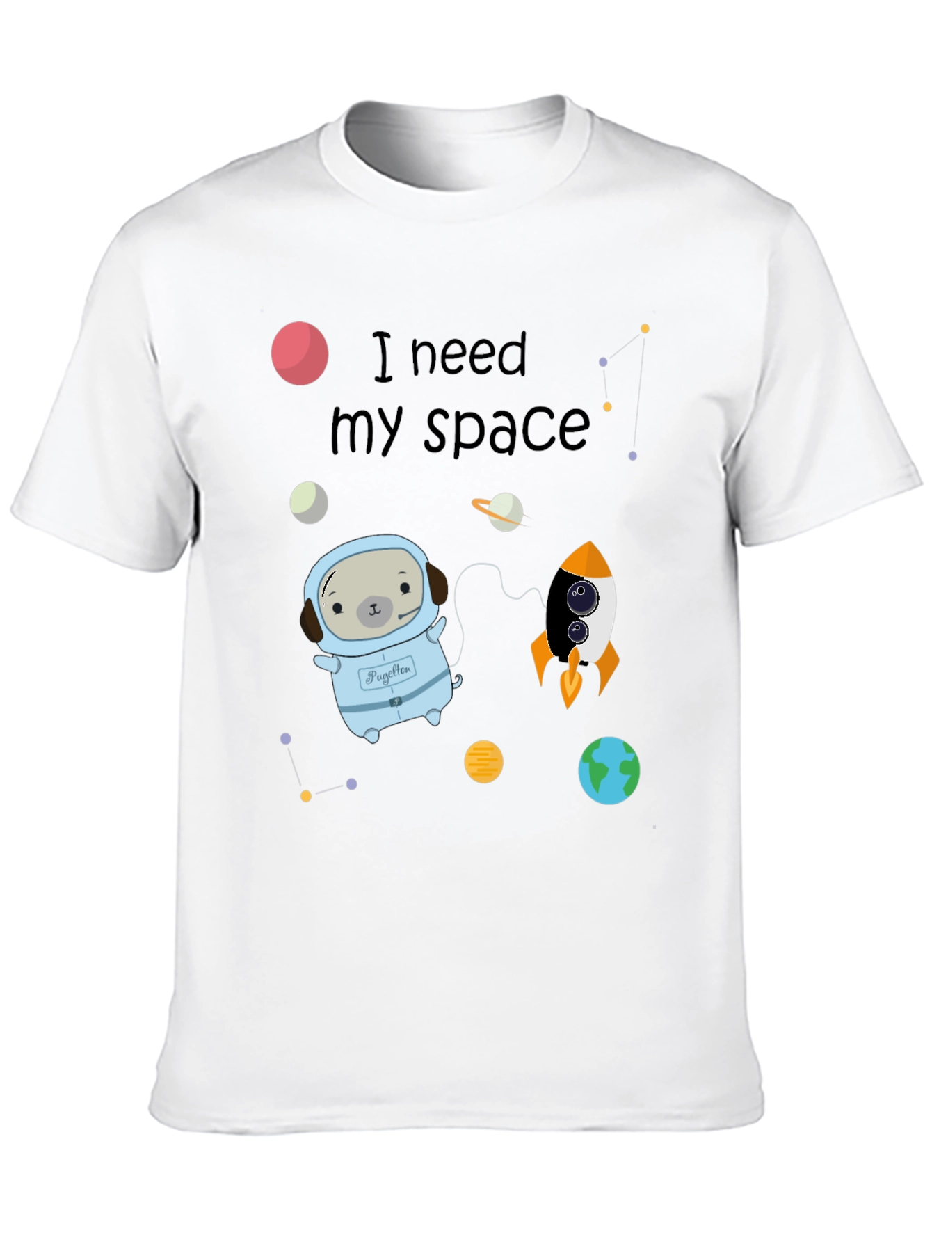 I Need My Space Pug Black T-Shirt