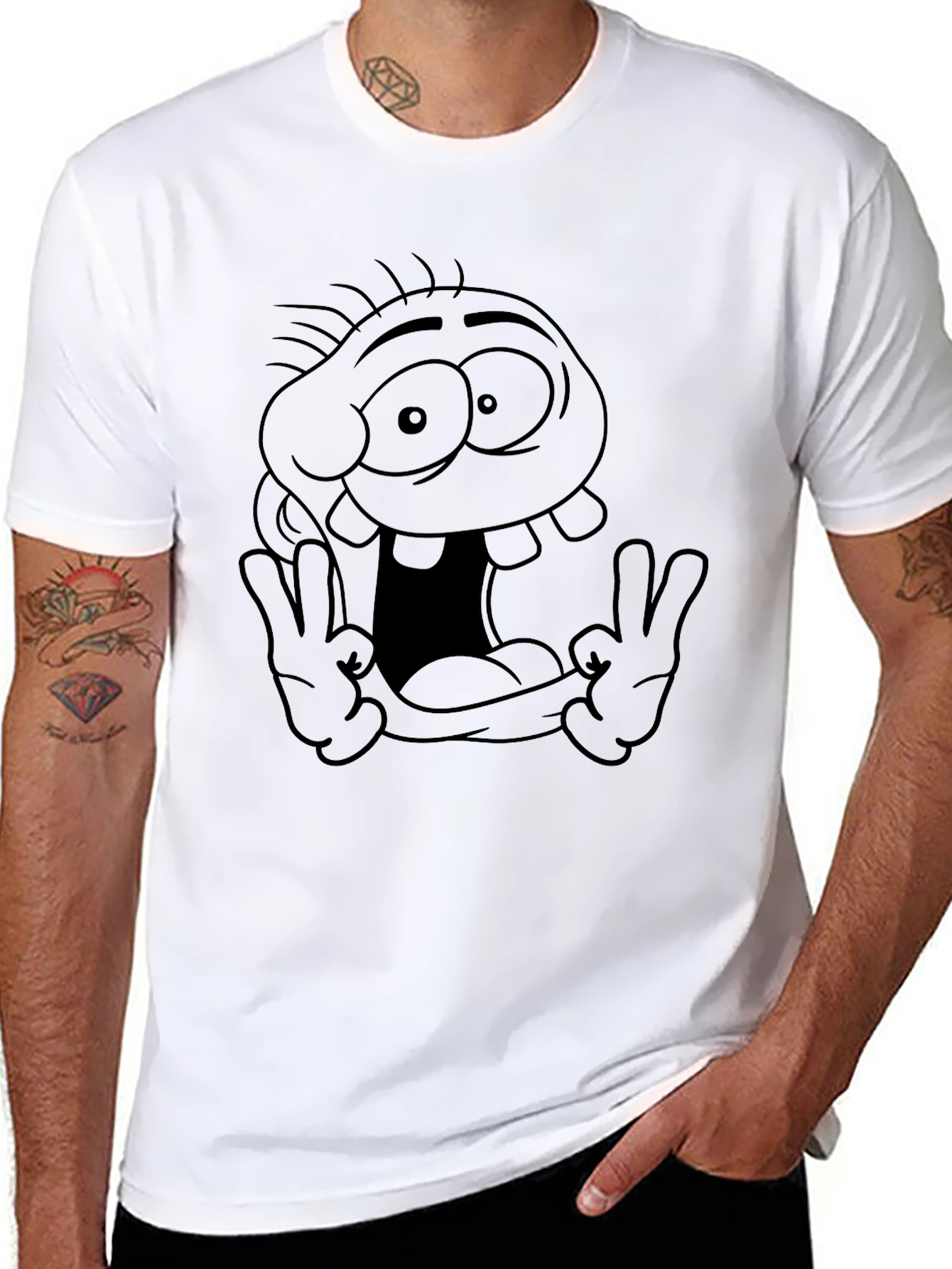 Cartoon Character Graphic Tee - Black
