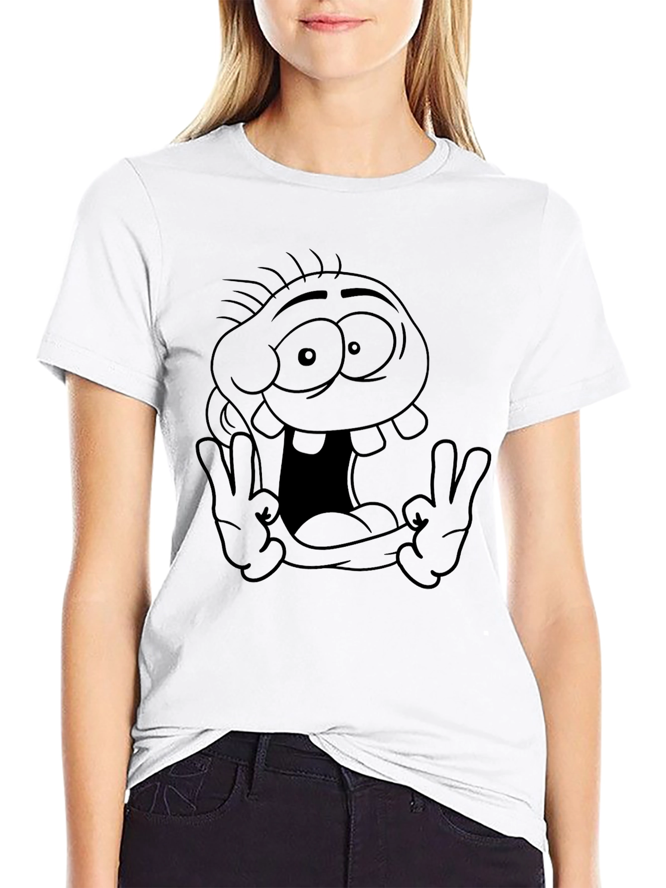 Cartoon Character Graphic Tee - Black