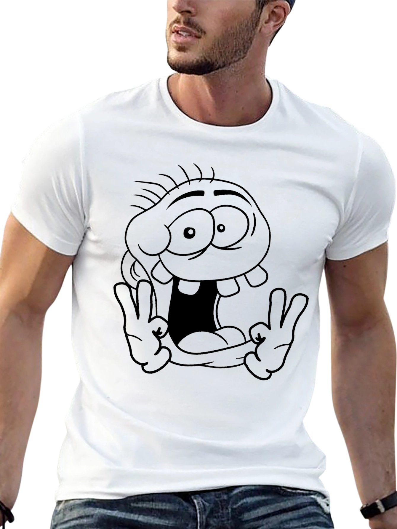 Cartoon Character Graphic Tee - Black