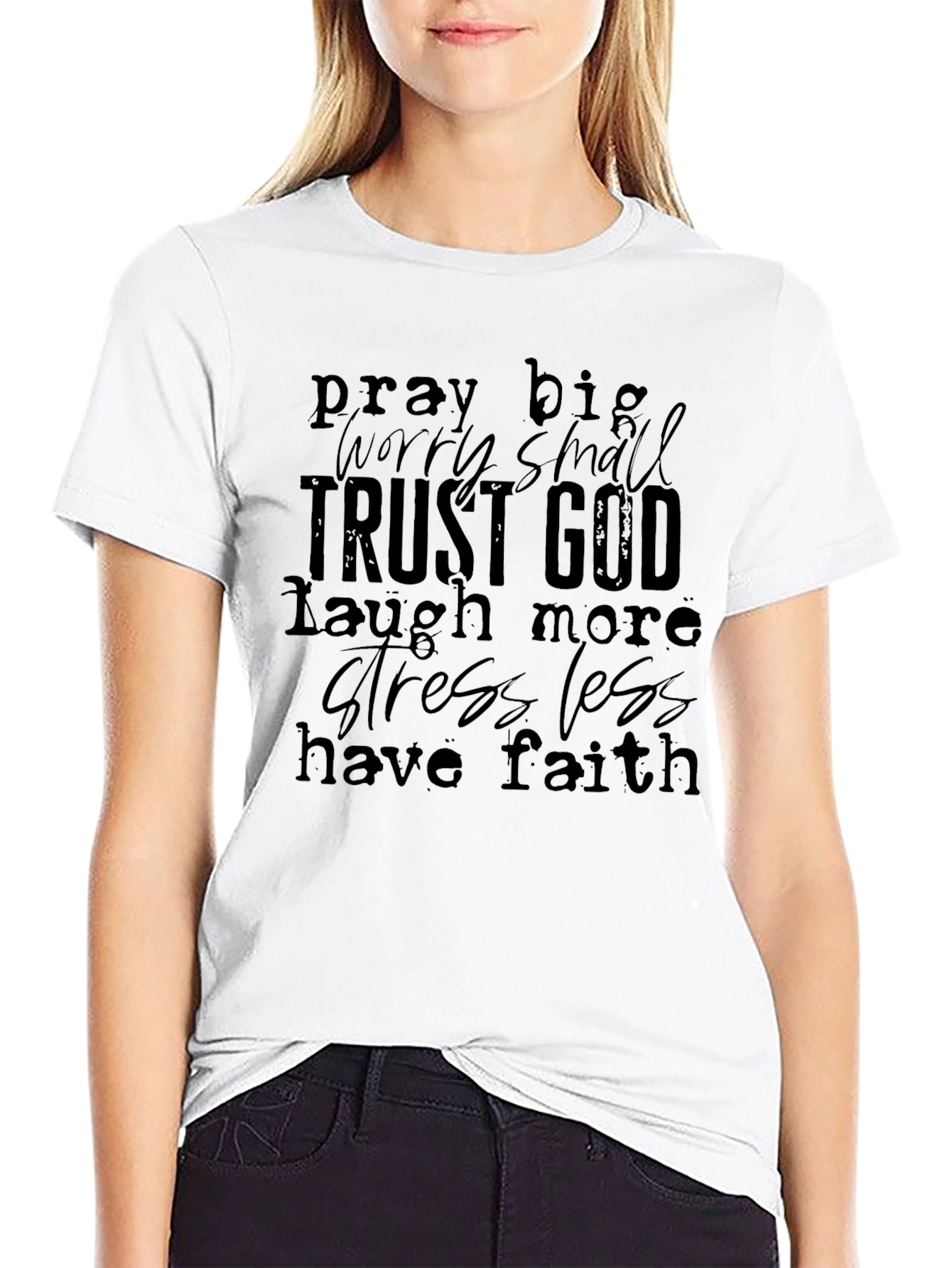 Inspirational Trust God Graphic T-Shirt - Black