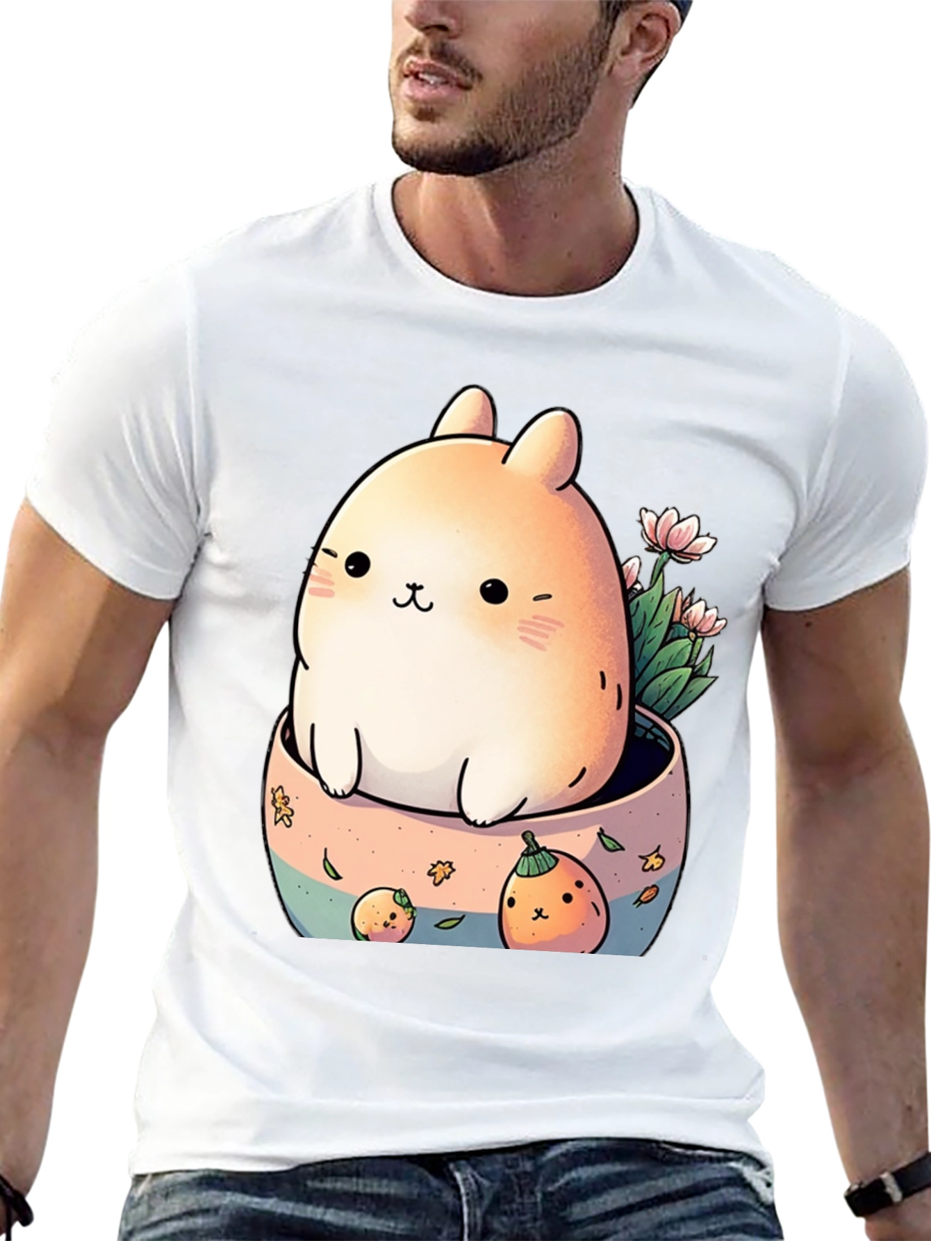 Cute Kawaii Bunny in Pot Graphic Tee