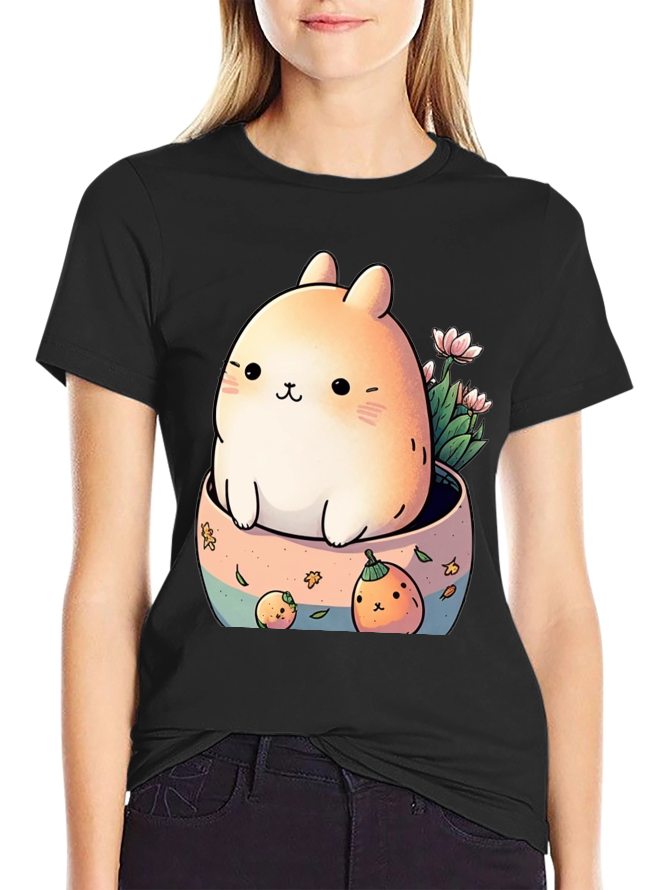 Cute Kawaii Bunny in Pot Graphic Tee