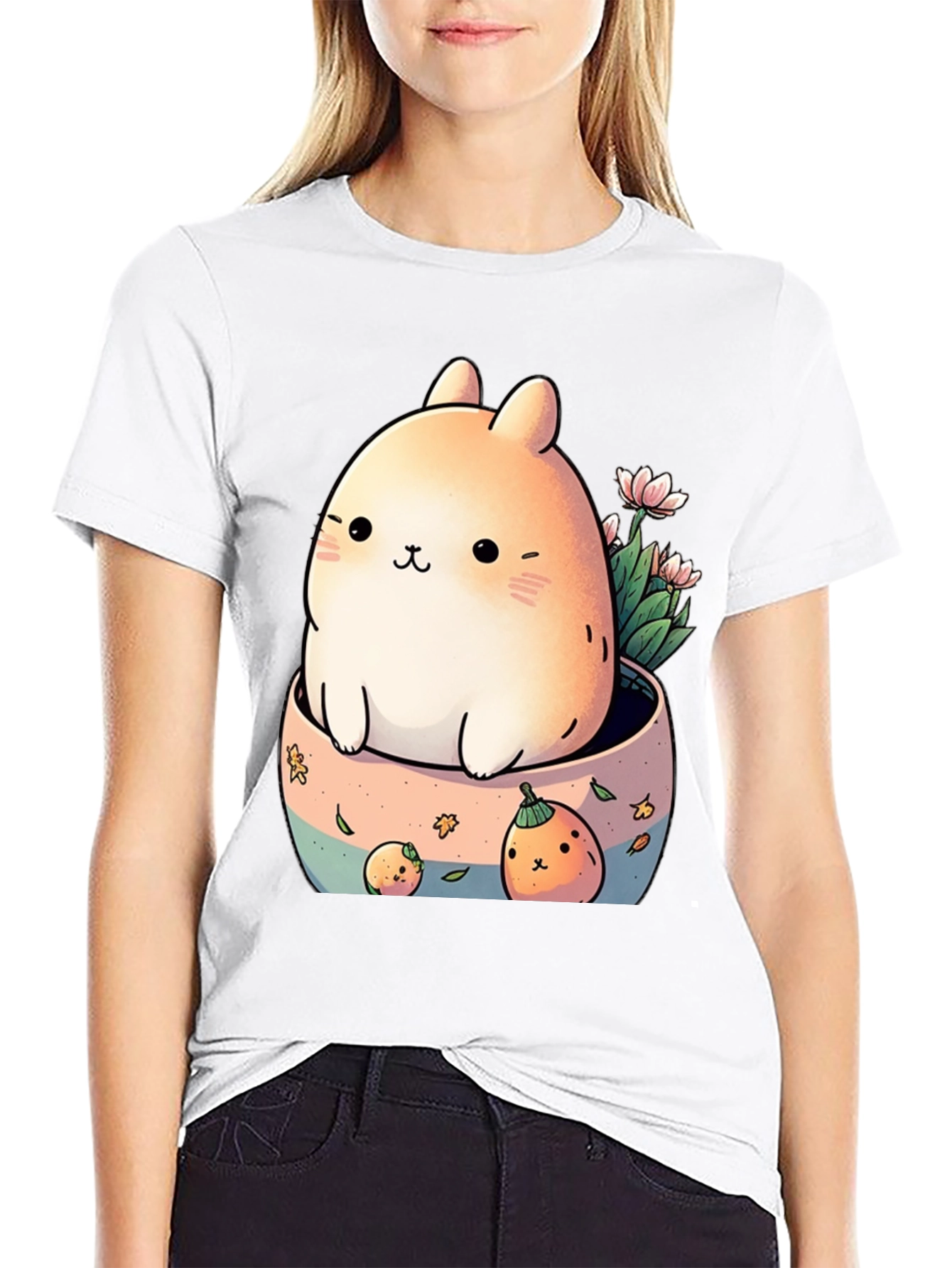 Cute Kawaii Bunny in Pot Graphic Tee