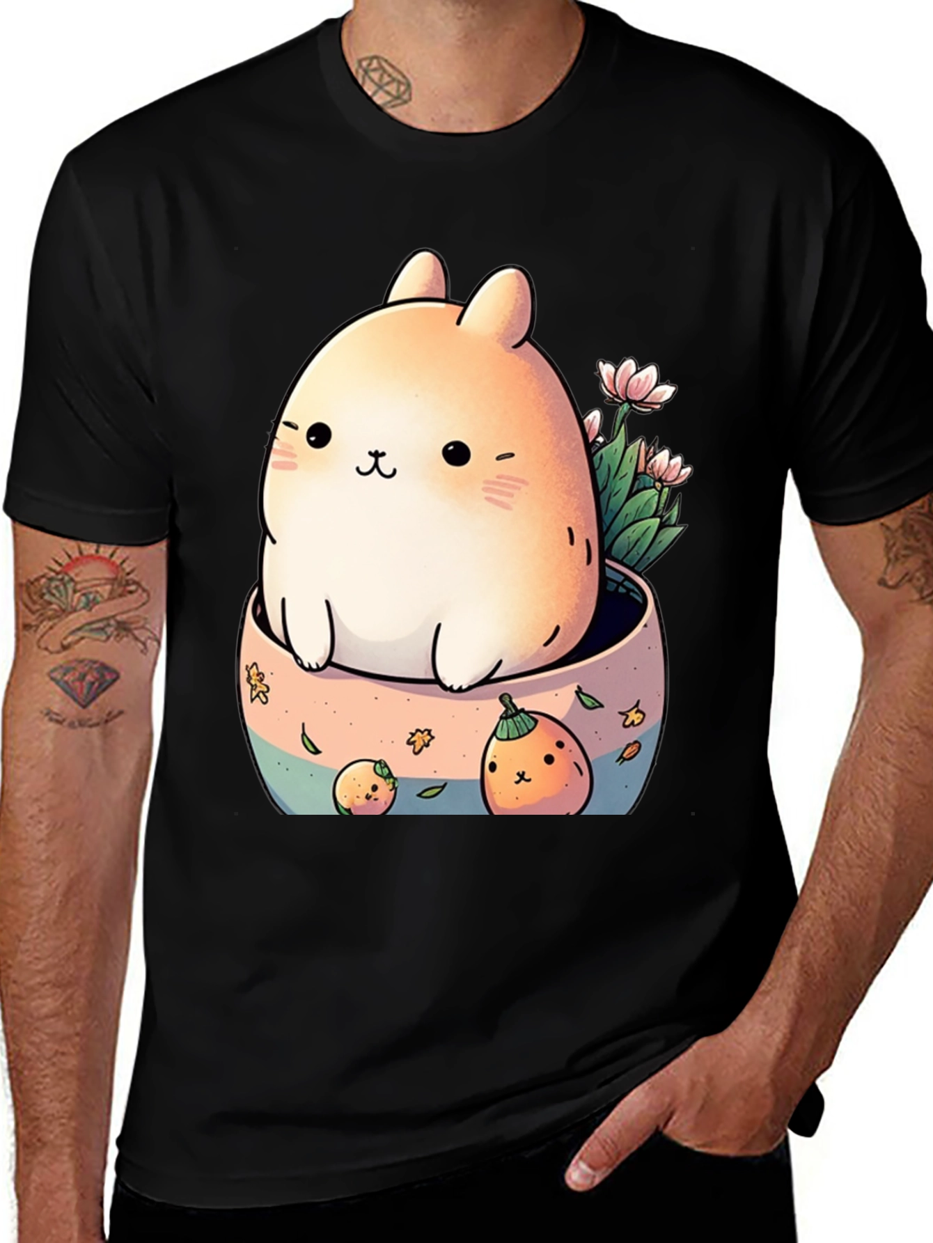 Cute Kawaii Bunny in Pot Graphic Tee