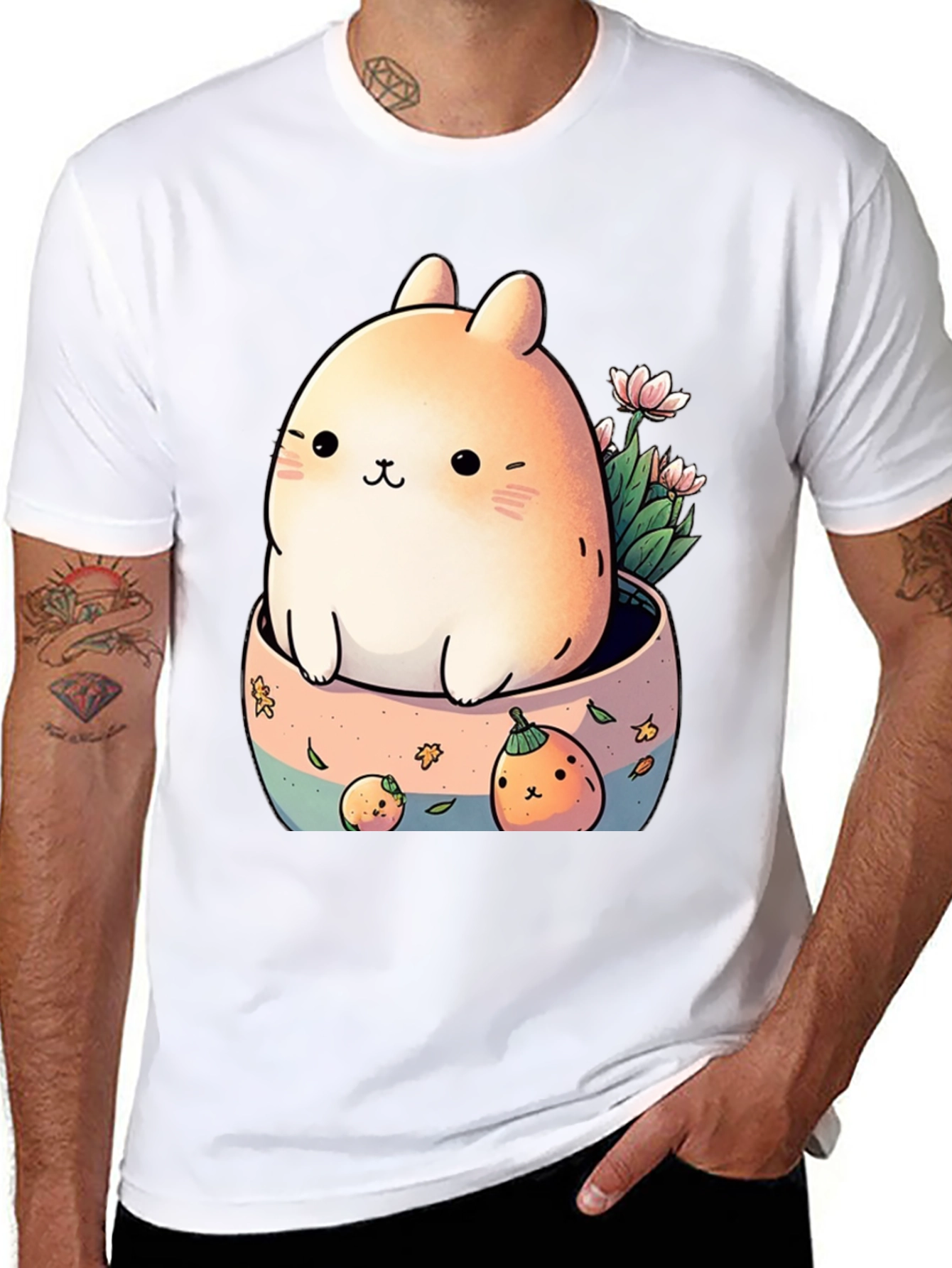 Cute Kawaii Bunny in Pot Graphic Tee
