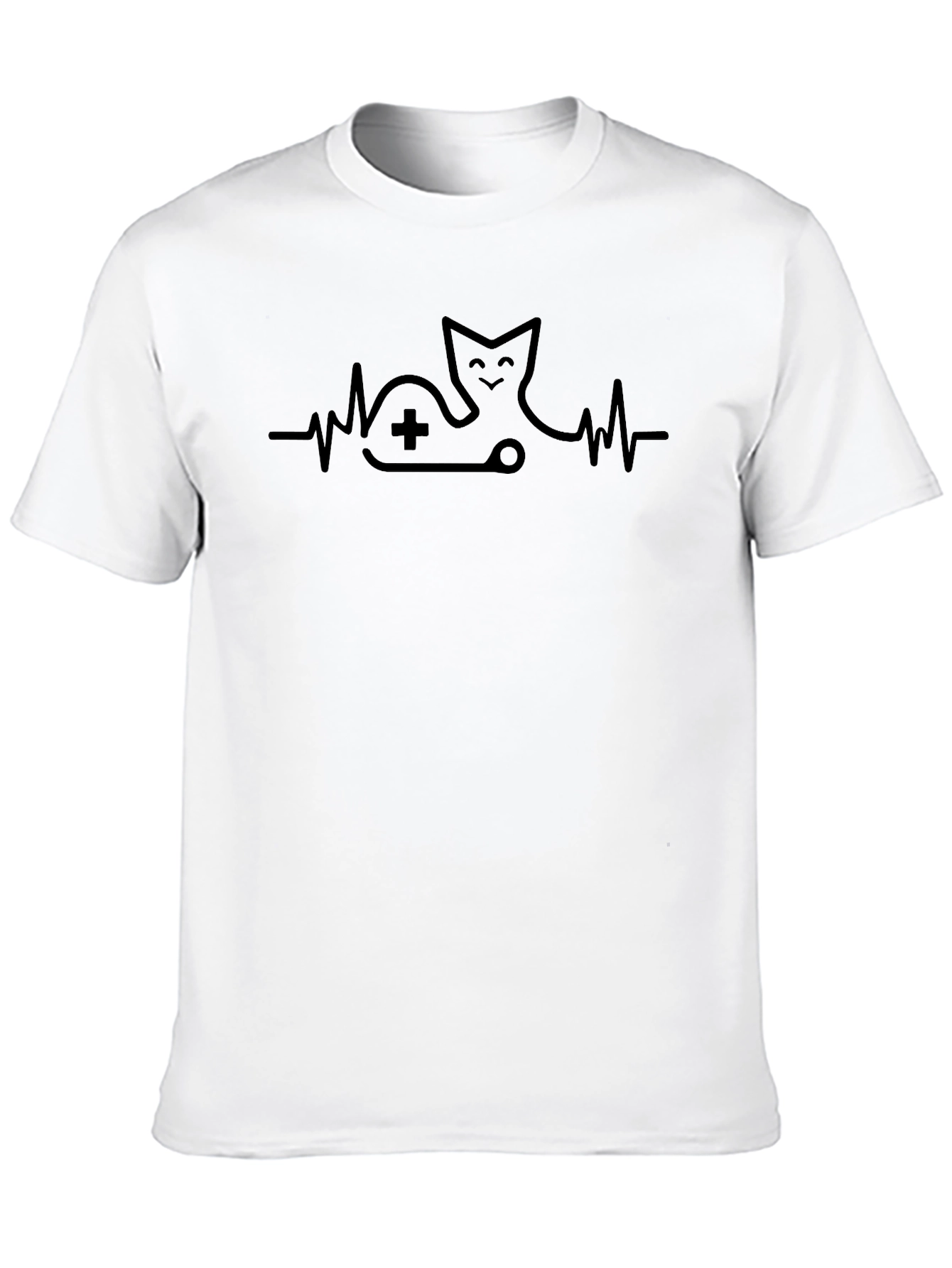Vet Tech Cat Heartbeat T-Shirt - Black