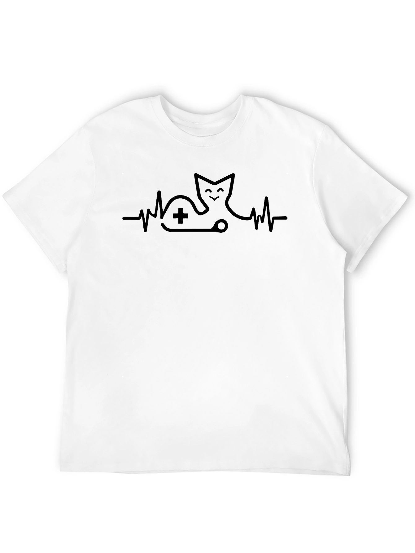 Vet Tech Cat Heartbeat T-Shirt - Black