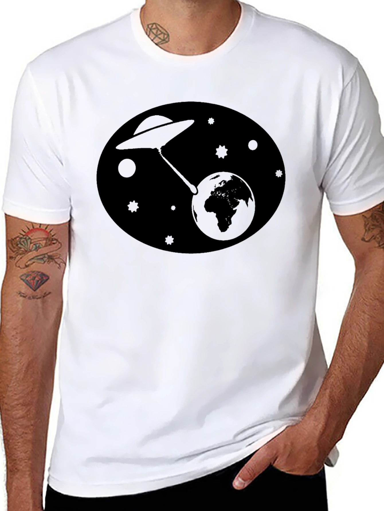 UFO Abduction Graphic Black T-Shirt