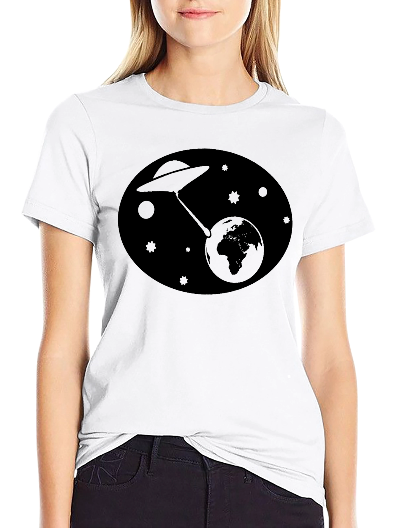 UFO Abduction Graphic Black T-Shirt