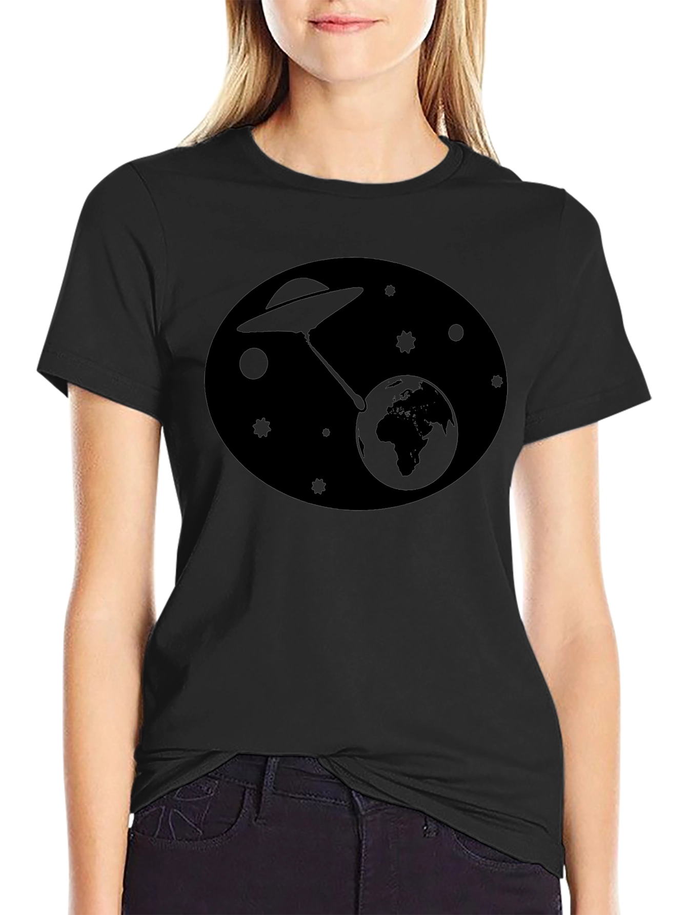 UFO Abduction Graphic Black T-Shirt