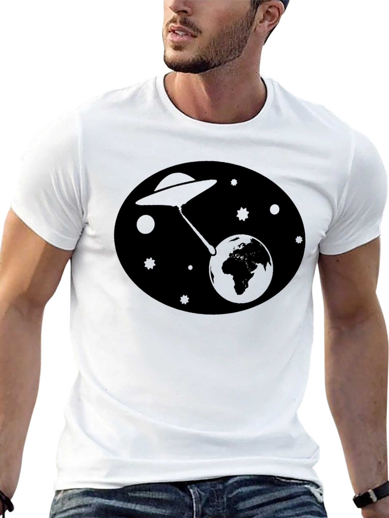 UFO Abduction Graphic Black T-Shirt