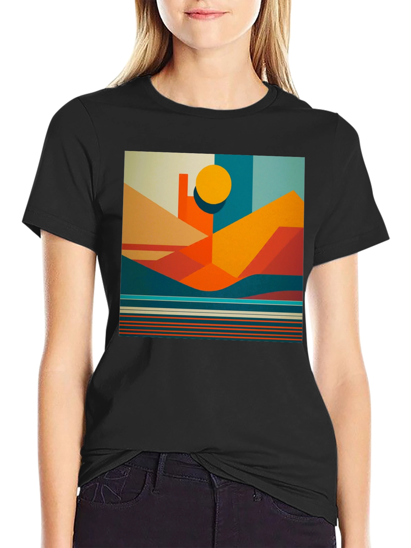 Geometric Landscape Graphic Tee - Modern Art Shirt