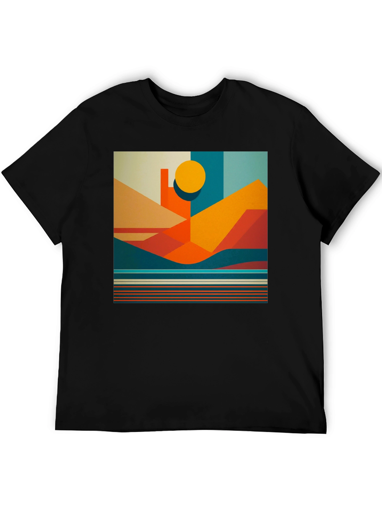 Geometric Landscape Graphic Tee - Modern Art Shirt