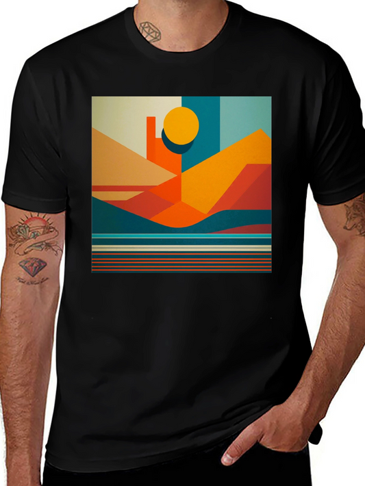 Geometric Landscape Graphic Tee - Modern Art Shirt