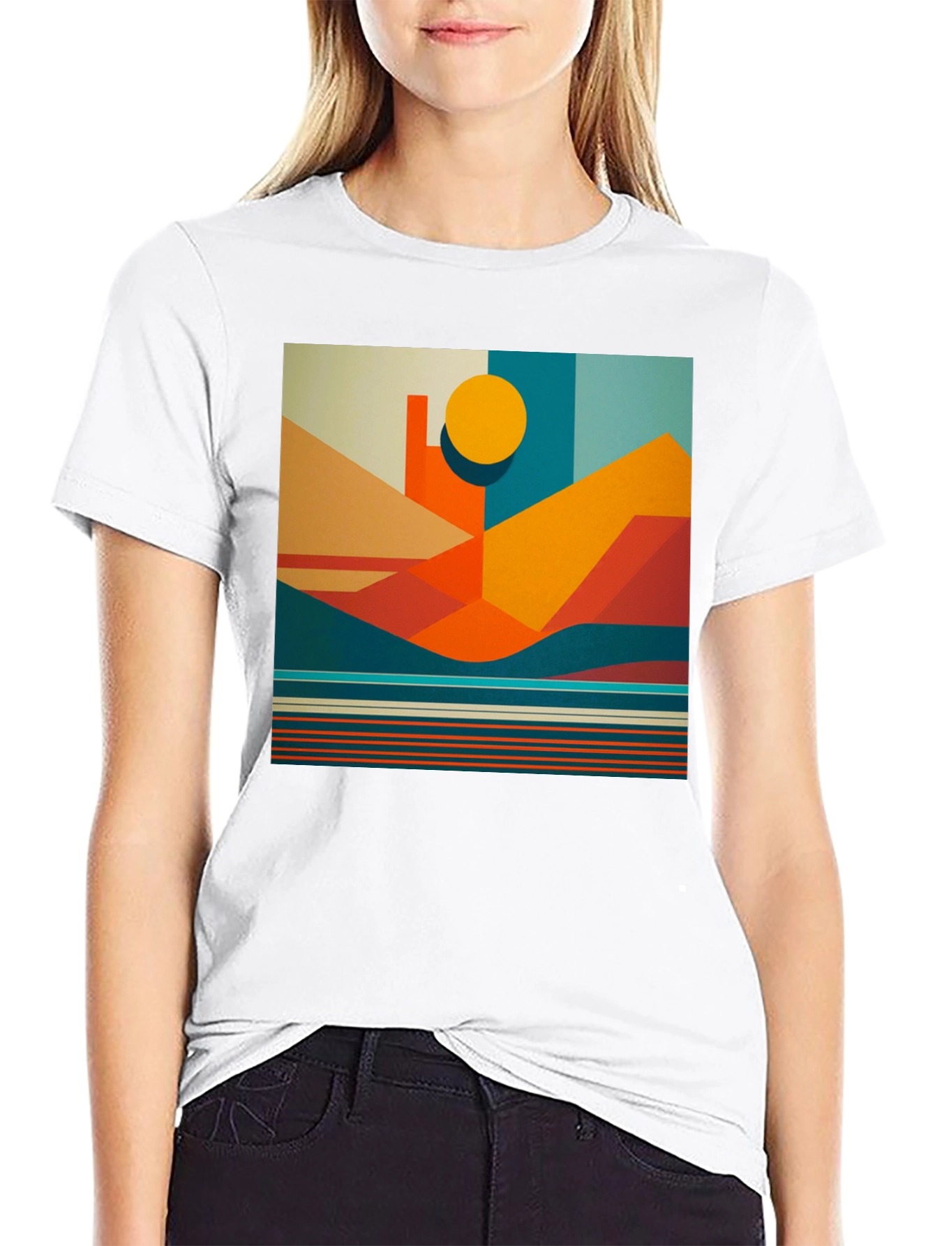 Geometric Landscape Graphic Tee - Modern Art Shirt