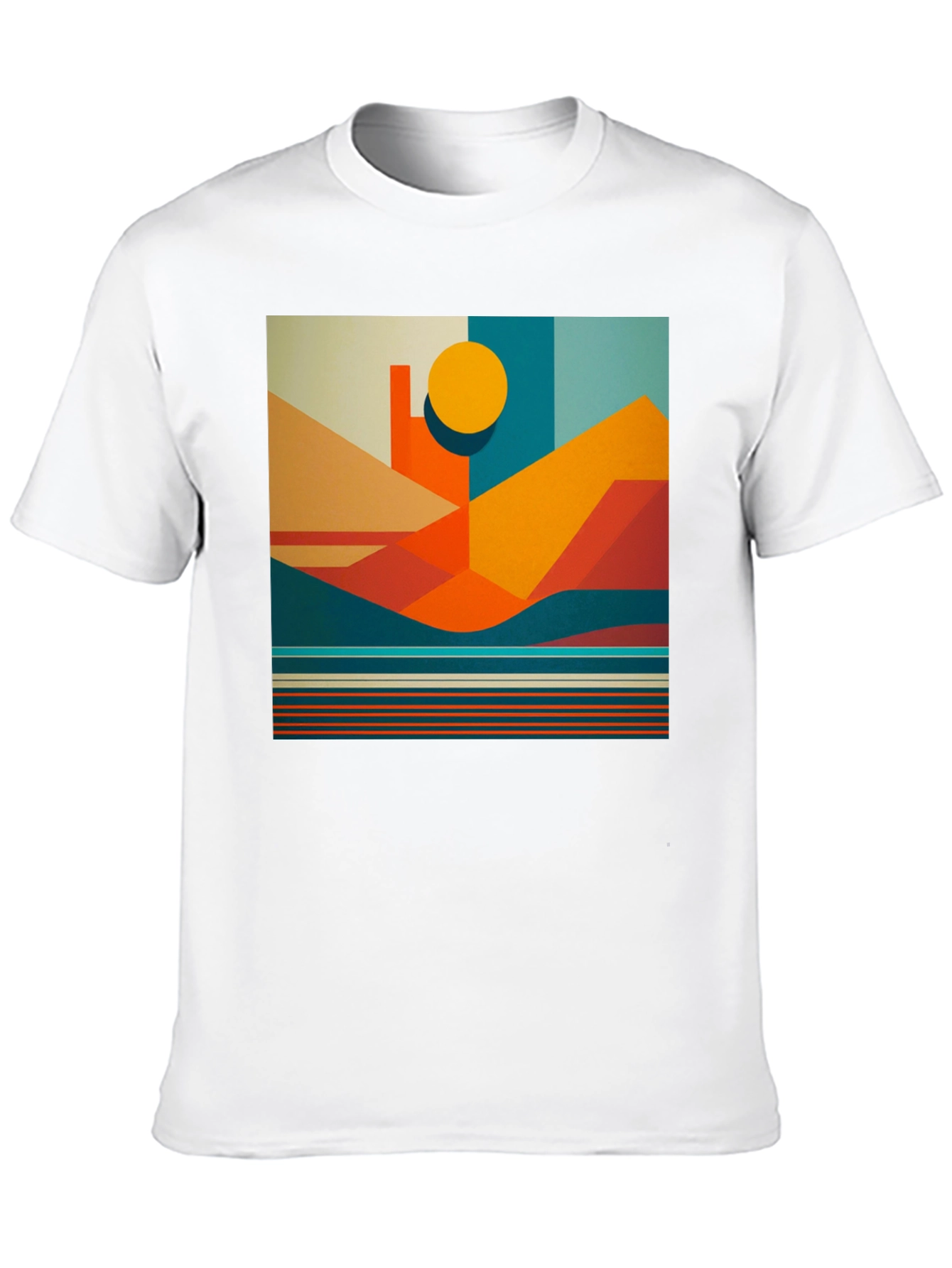 Geometric Landscape Graphic Tee - Modern Art Shirt