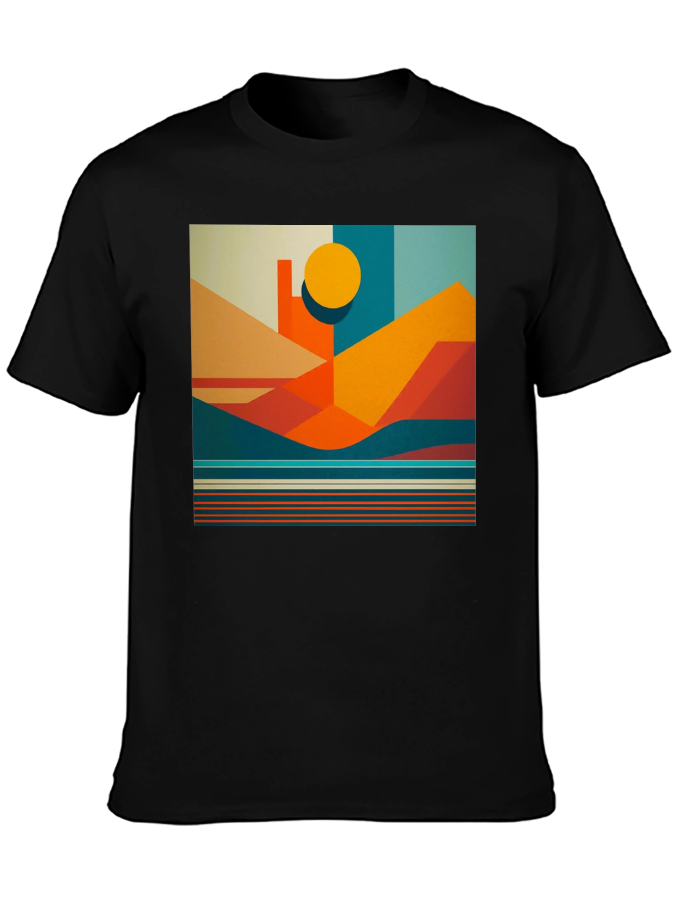 Geometric Landscape Graphic Tee - Modern Art Shirt