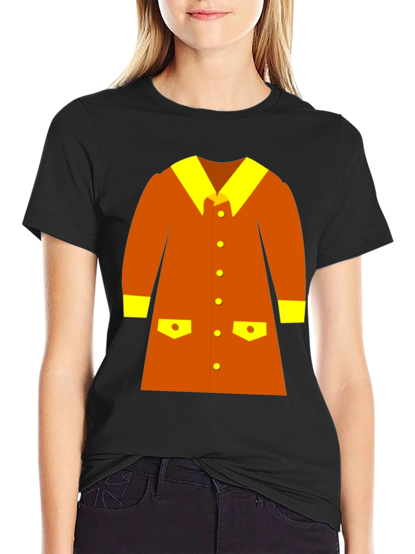 Retro Cartoon Coat Graphic Tee - Black