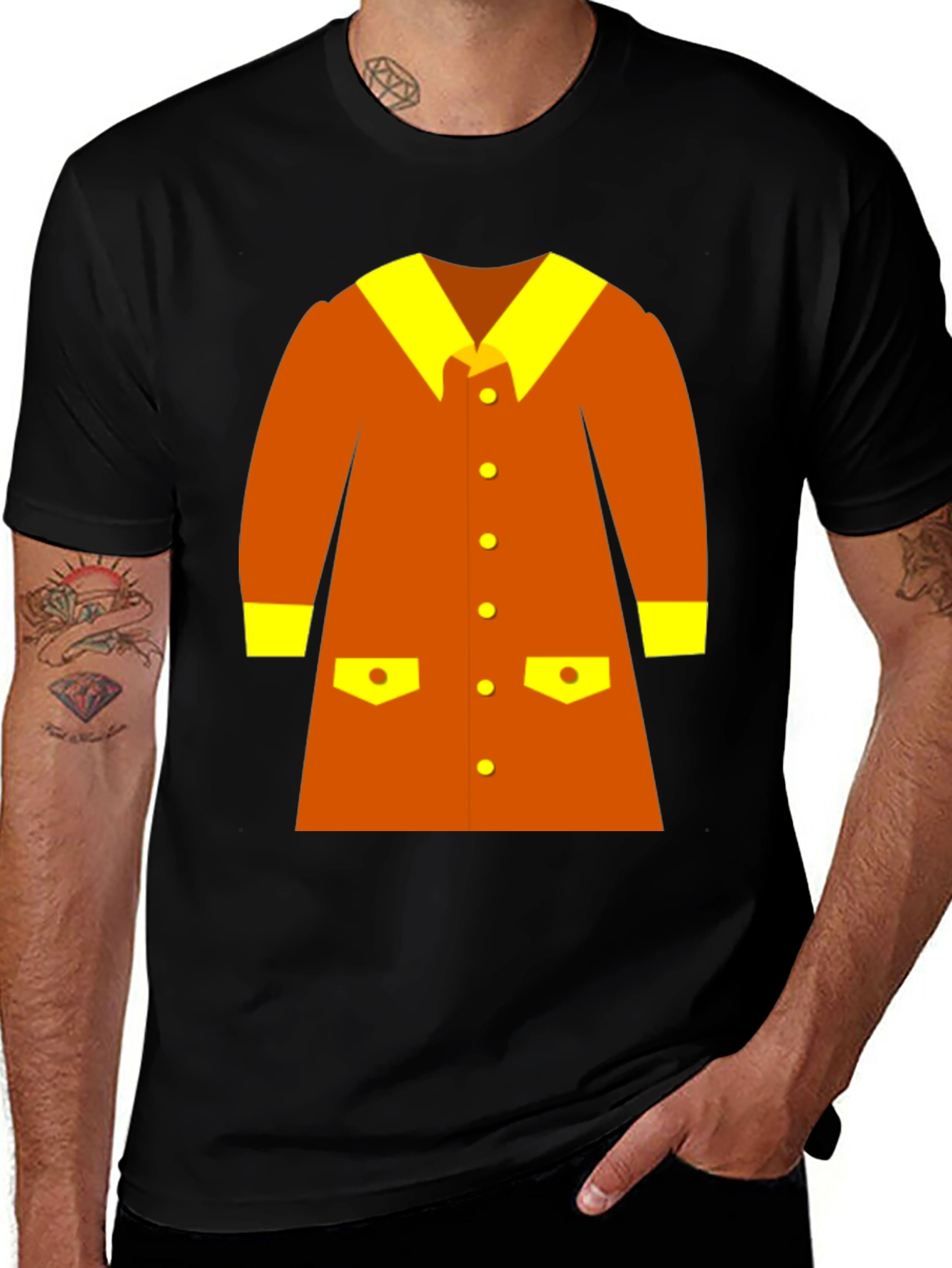 Retro Cartoon Coat Graphic Tee - Black