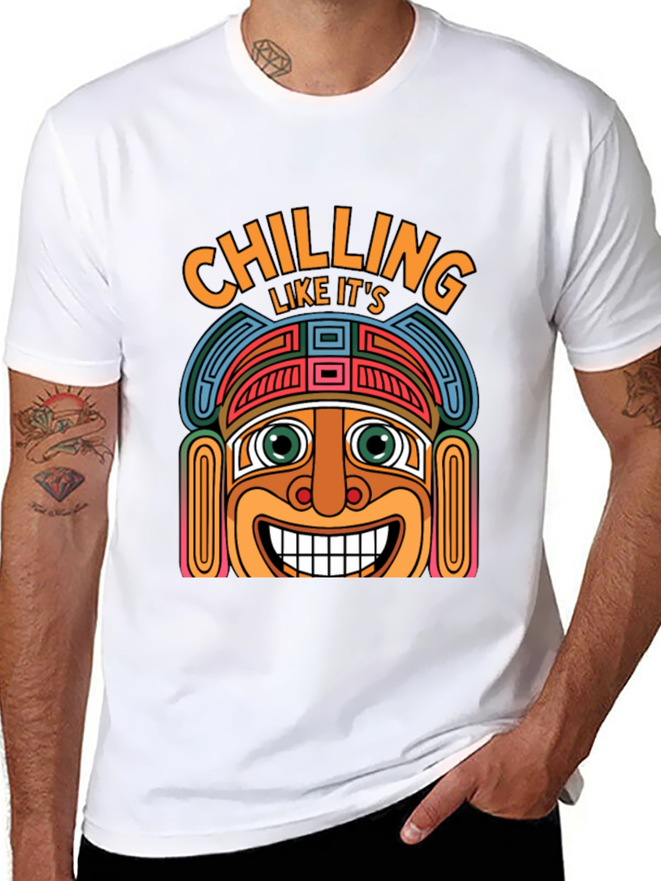Chilling Aztec Style Graphic Tee