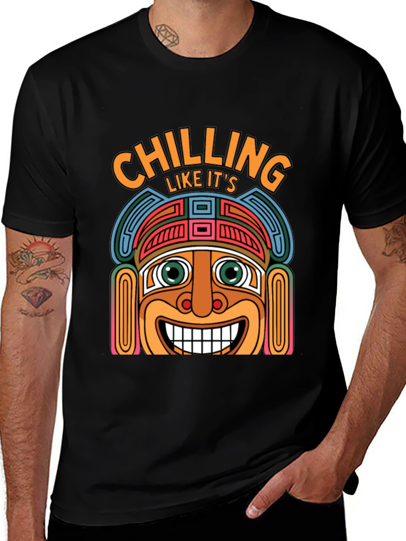Chilling Aztec Style Graphic Tee