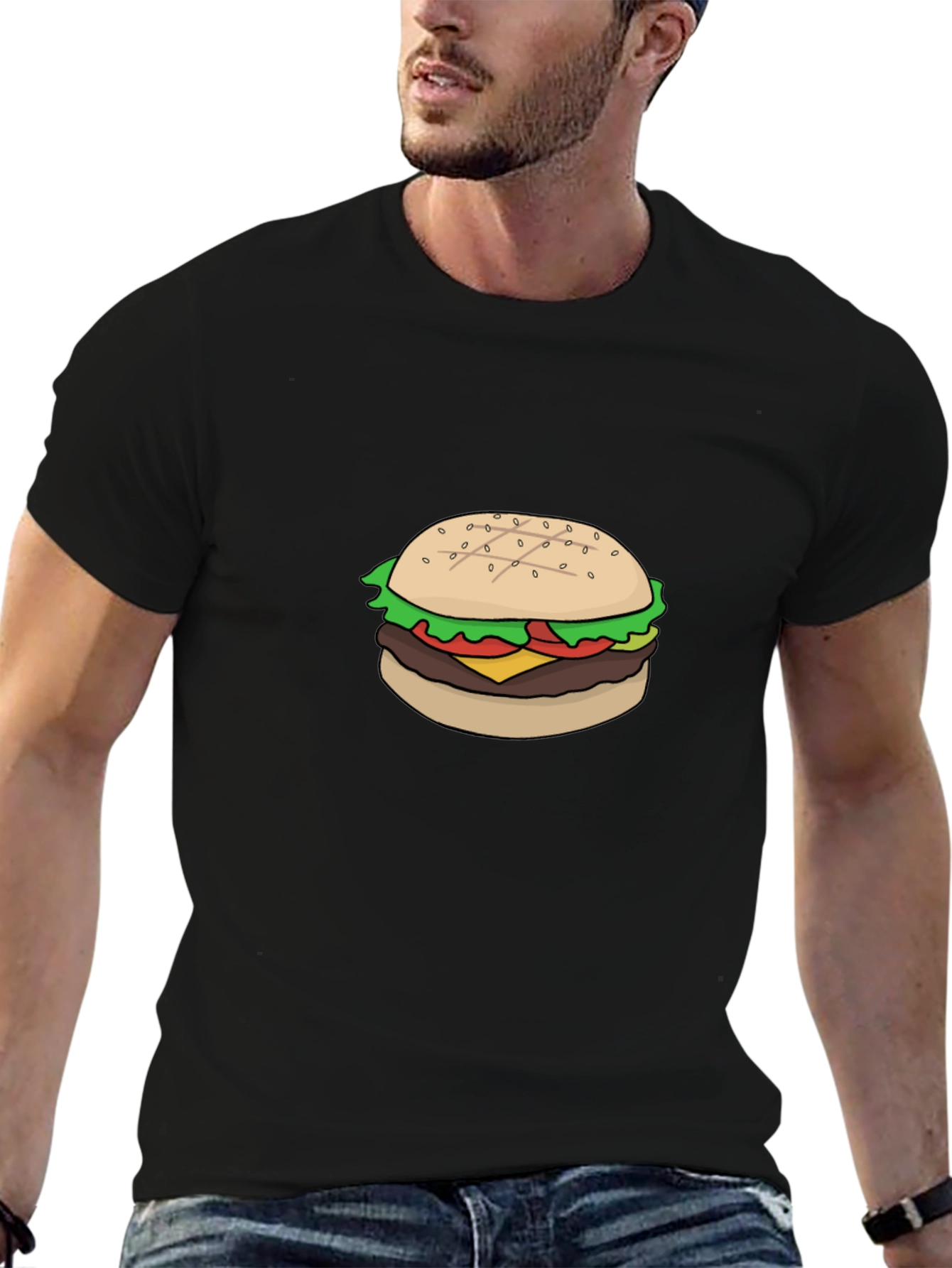 Burger Graphic Tee - Casual Black T-Shirt
