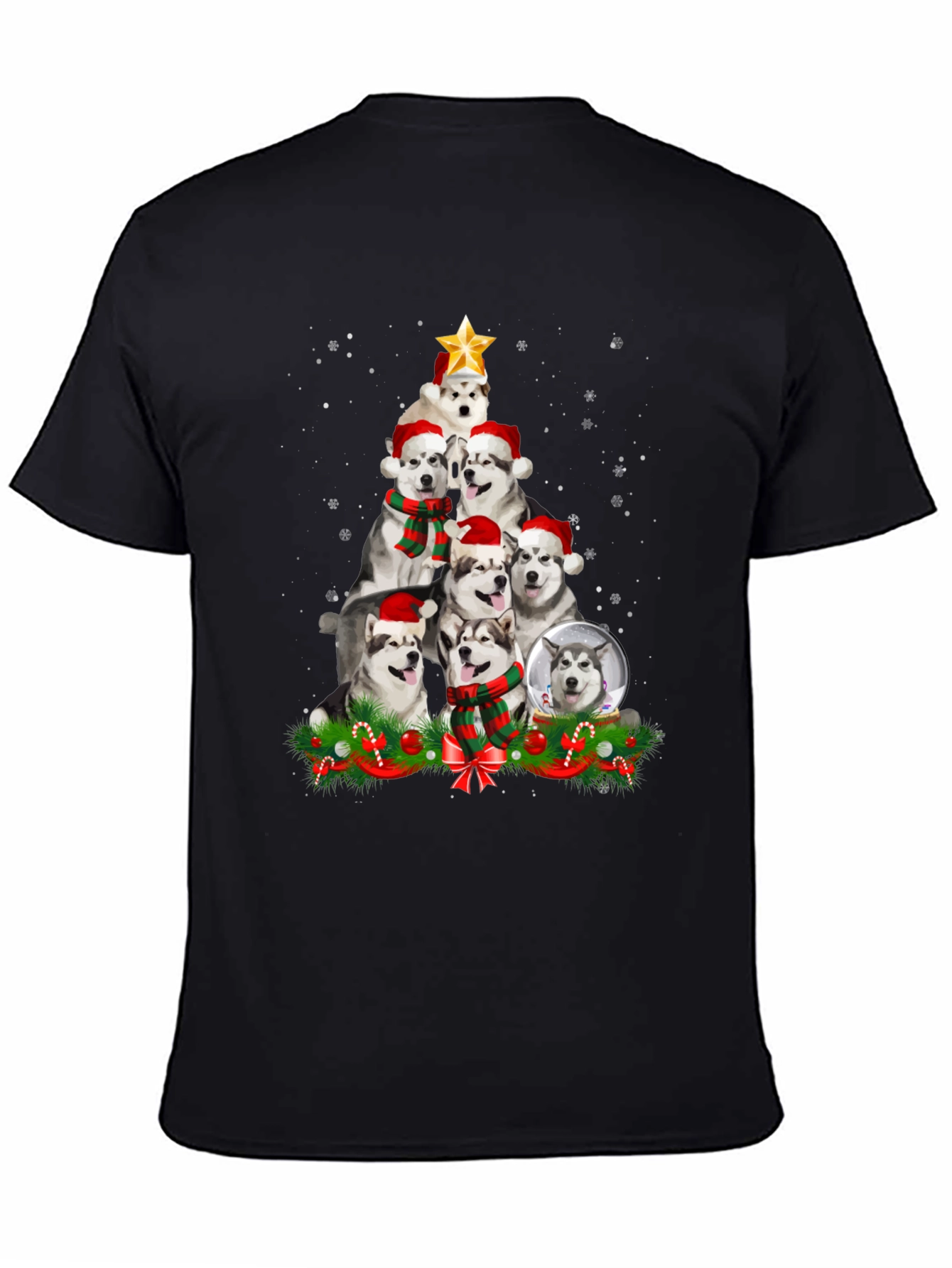 Festive Husky Christmas Tree T-Shirt