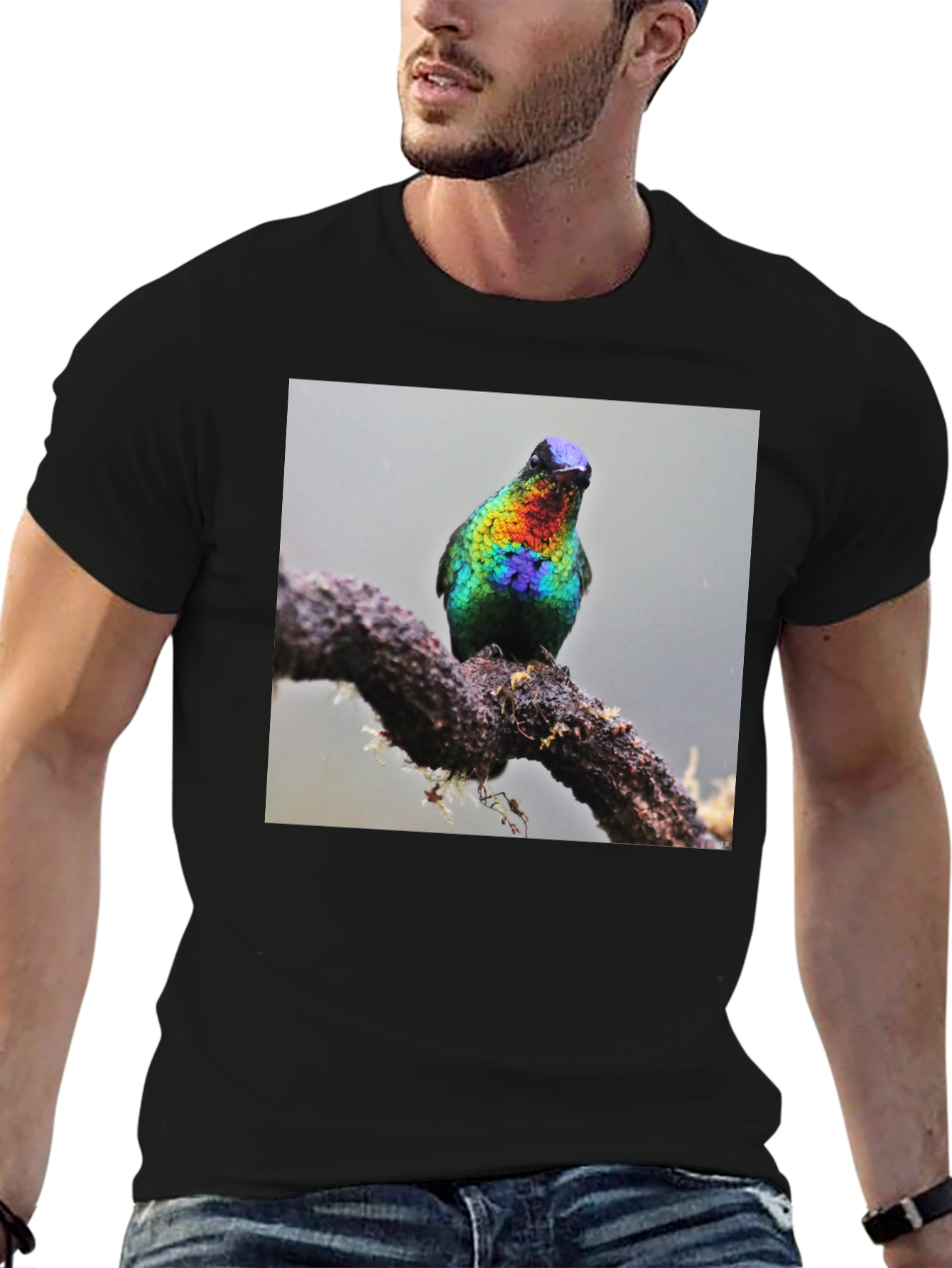 Hummingbird Print Black T-Shirt