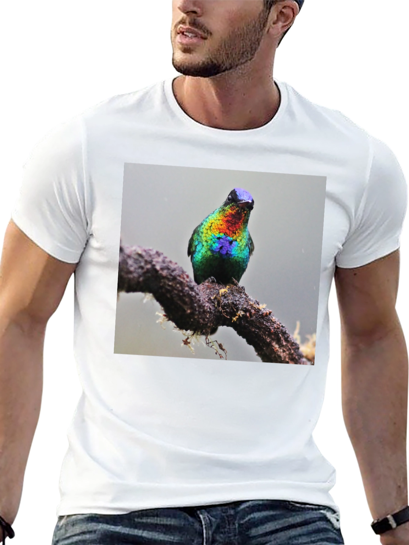 Hummingbird Print Black T-Shirt