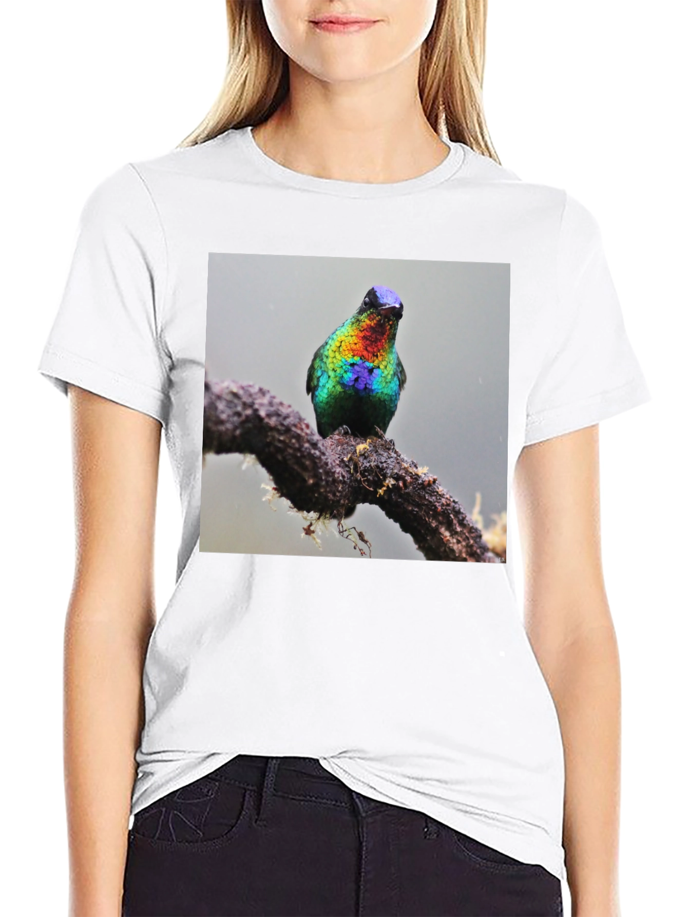 Hummingbird Print Black T-Shirt
